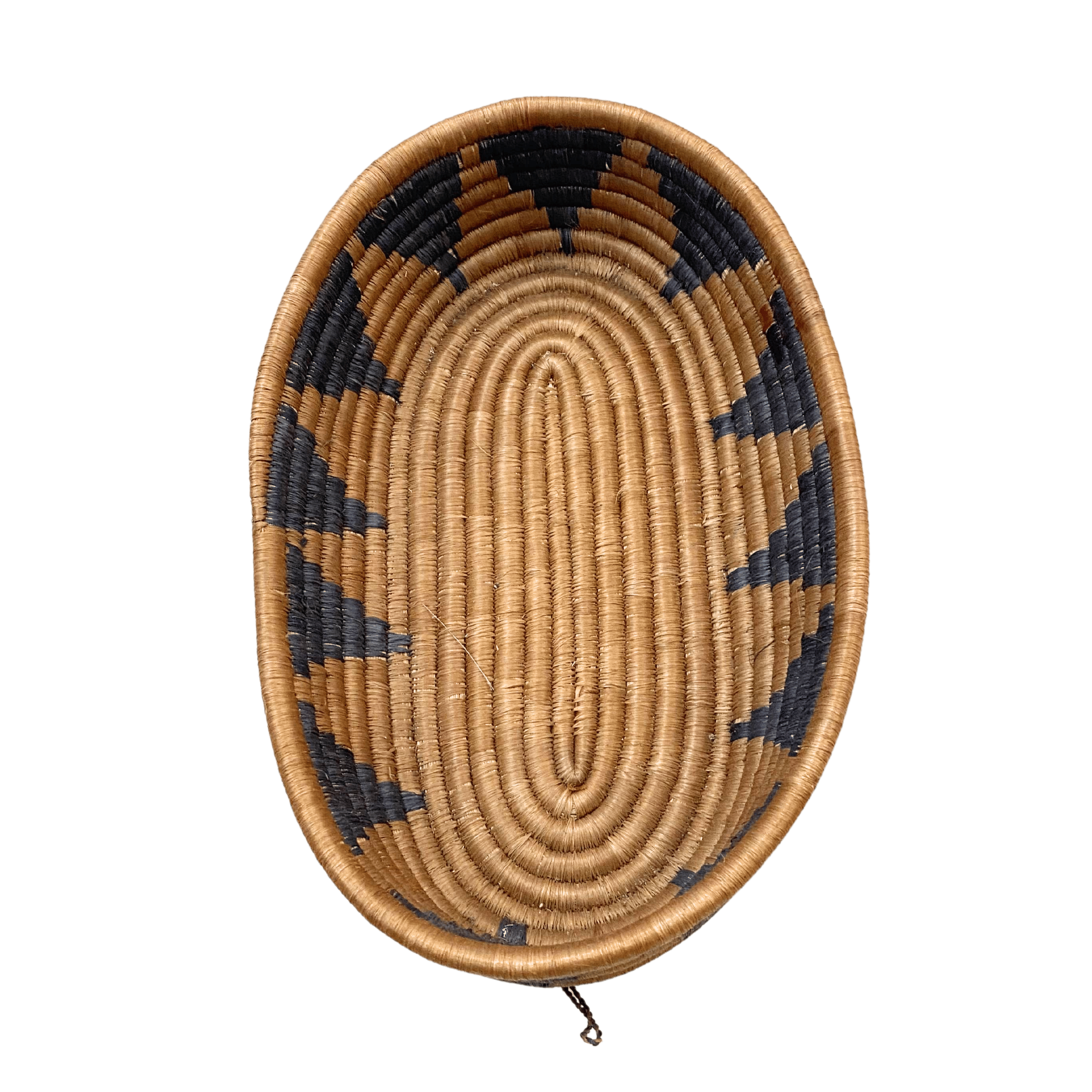 Large Handwoven Oval Rwandan Basket - Beige & Colour Patterns