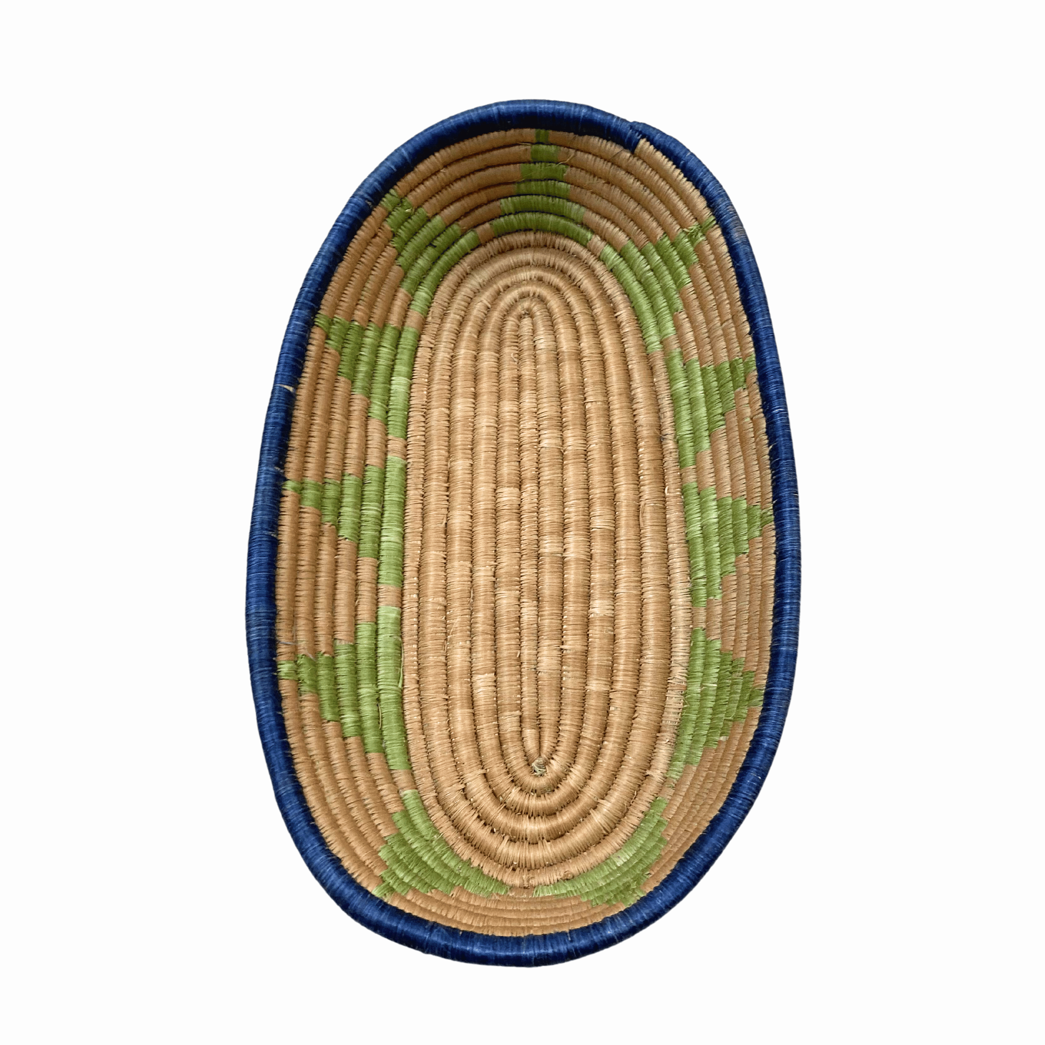Large Handwoven Oval Rwandan Basket - Beige & Colour Patterns