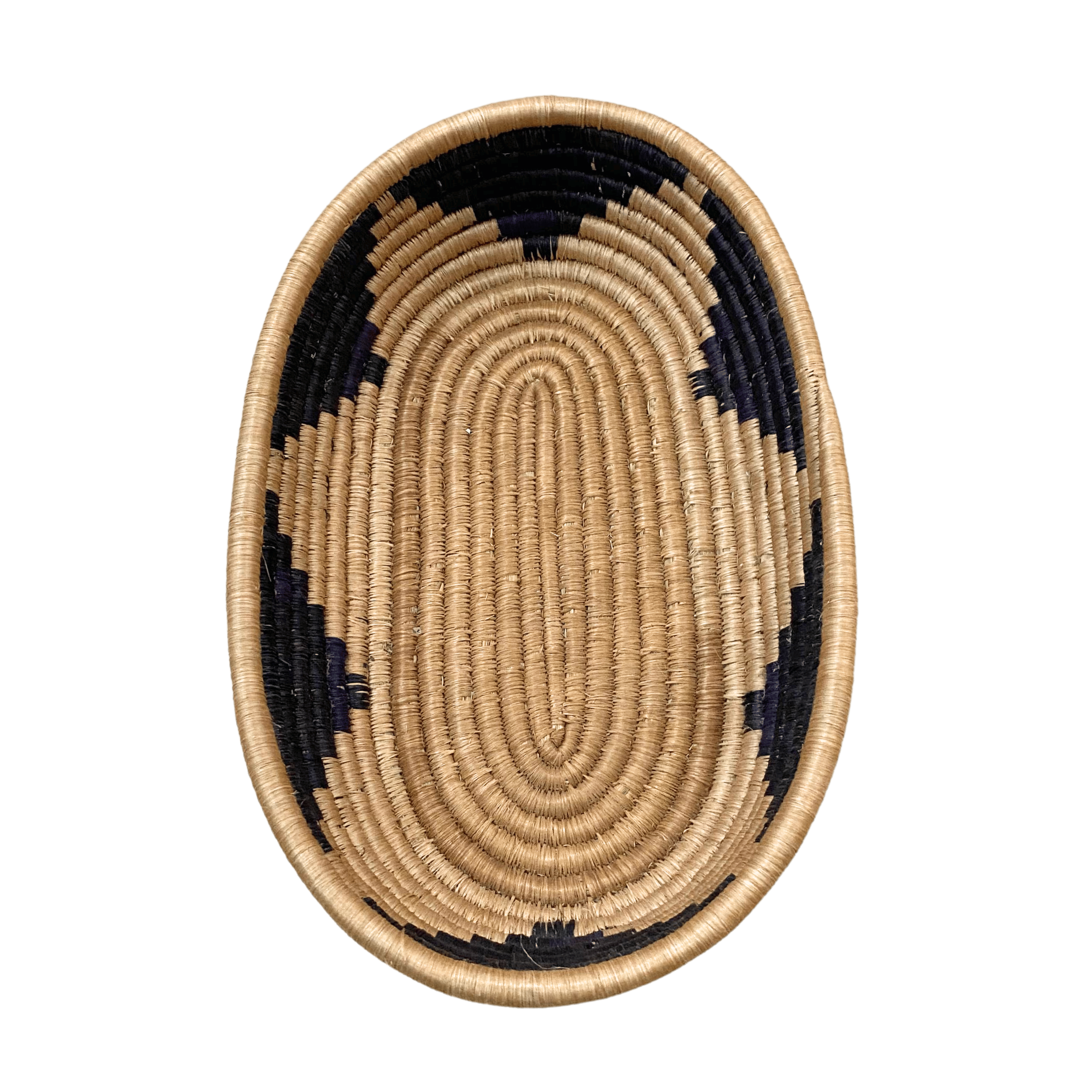 Large Handwoven Oval Rwandan Basket - Beige & Colour Patterns