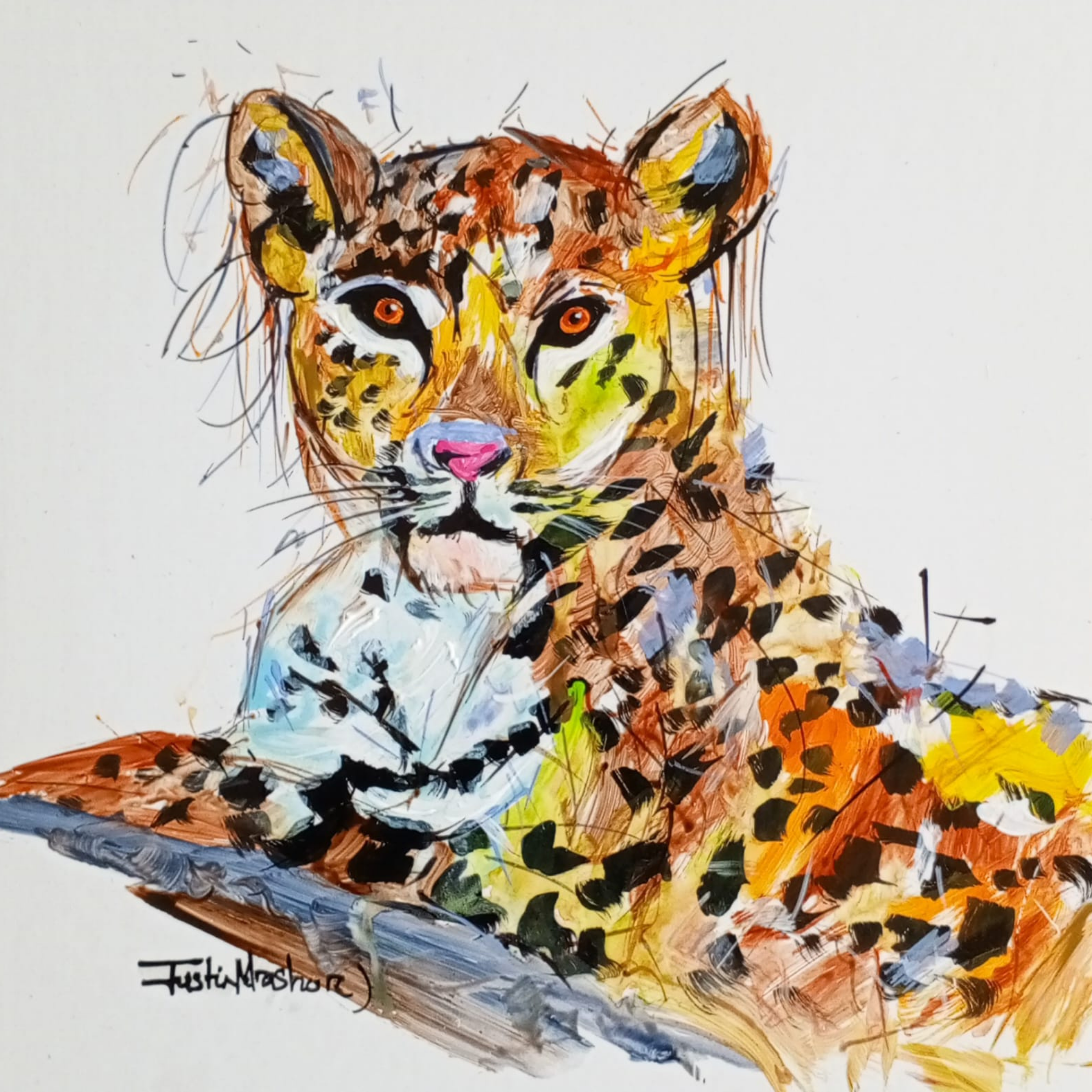Justin Mashora Masonite Painting - Leopard (25cm x 25cm)