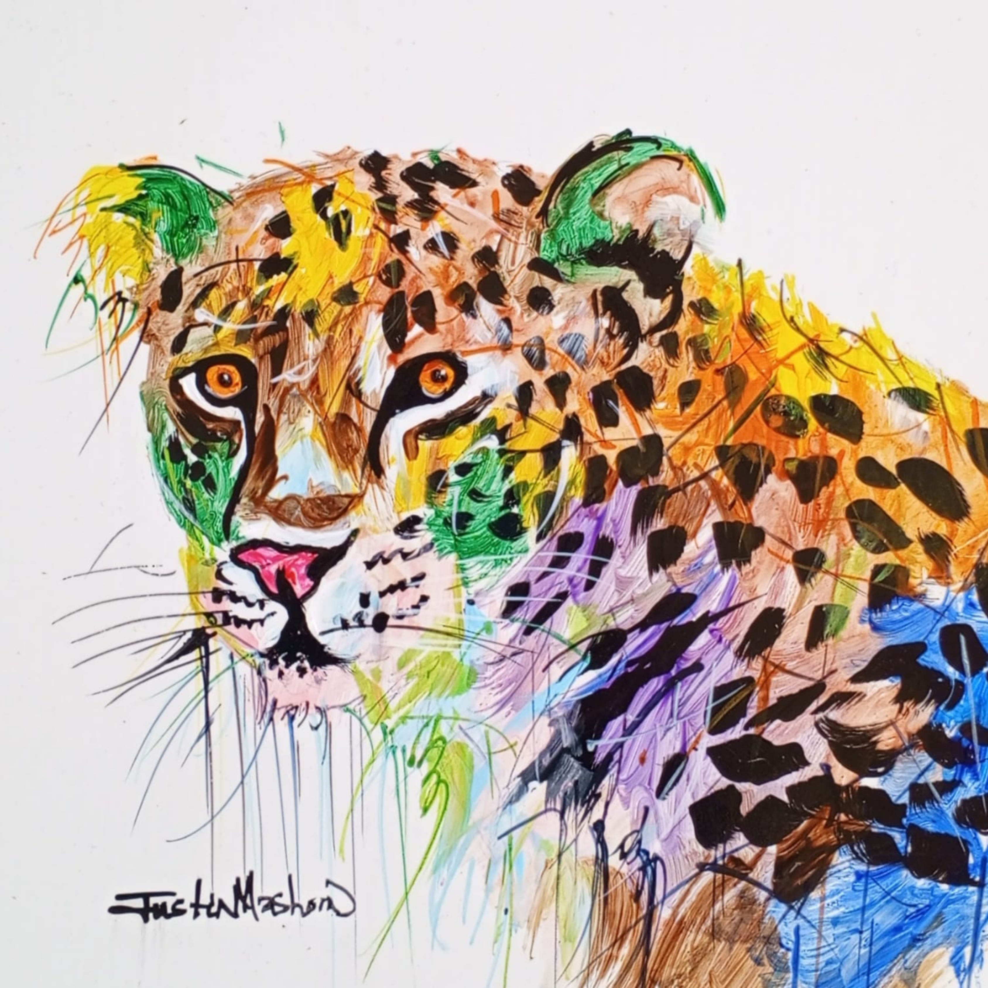 Justin Mashora Masonite Painting - Leopard (25cm x 25cm)