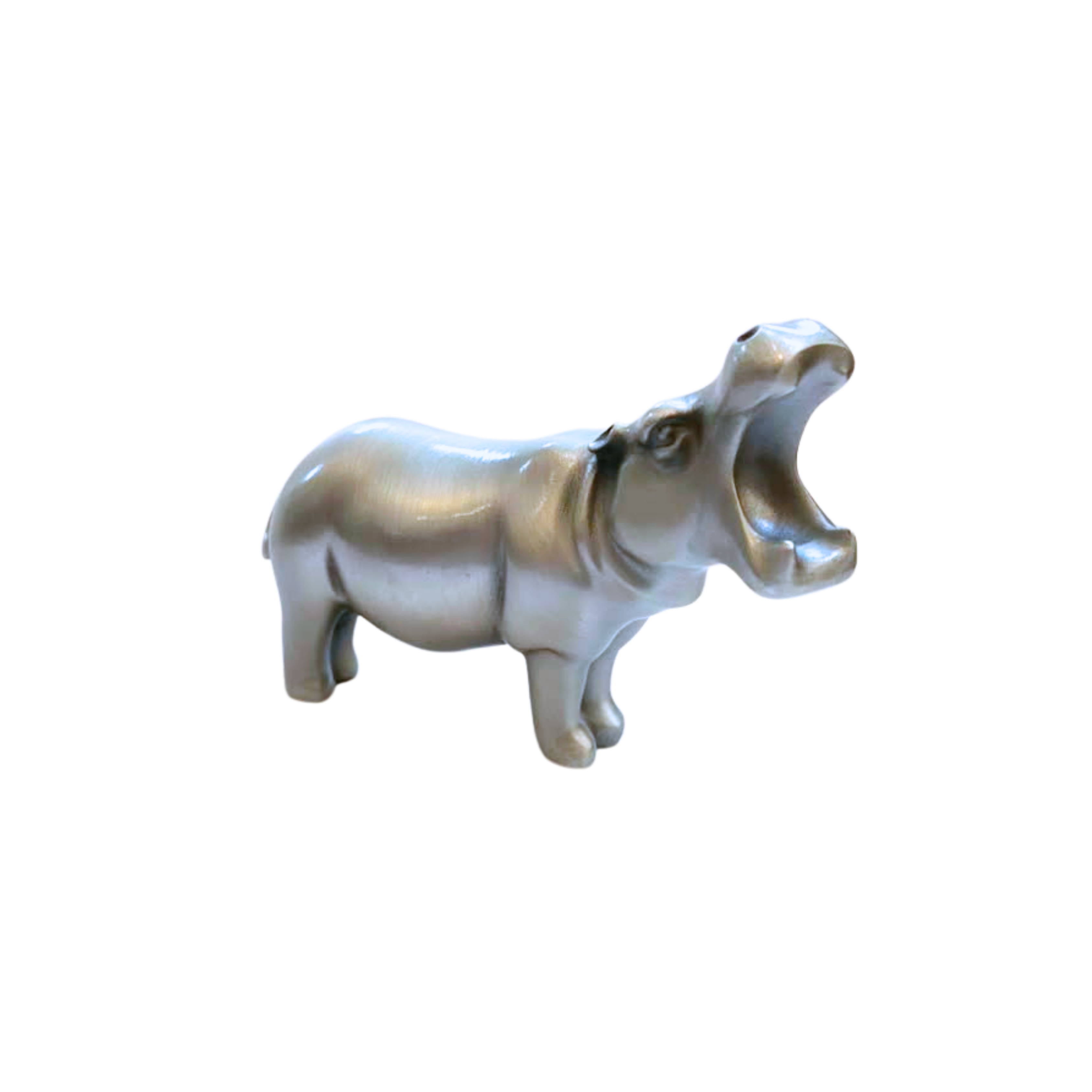 Pewter Hippo Mouth Open Sculpture