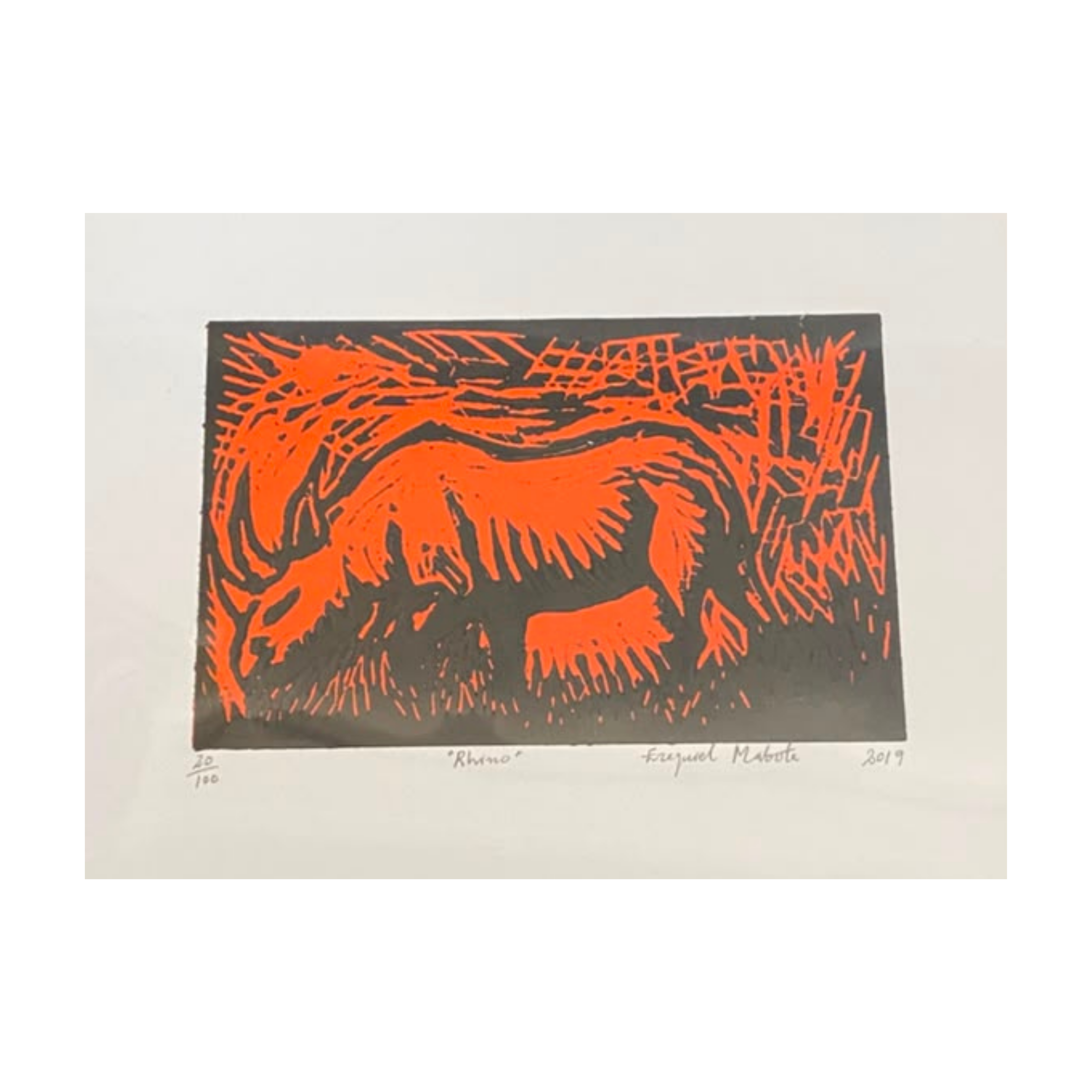 Mabote Art Woodprint Painting - Rhino (Small B/O)