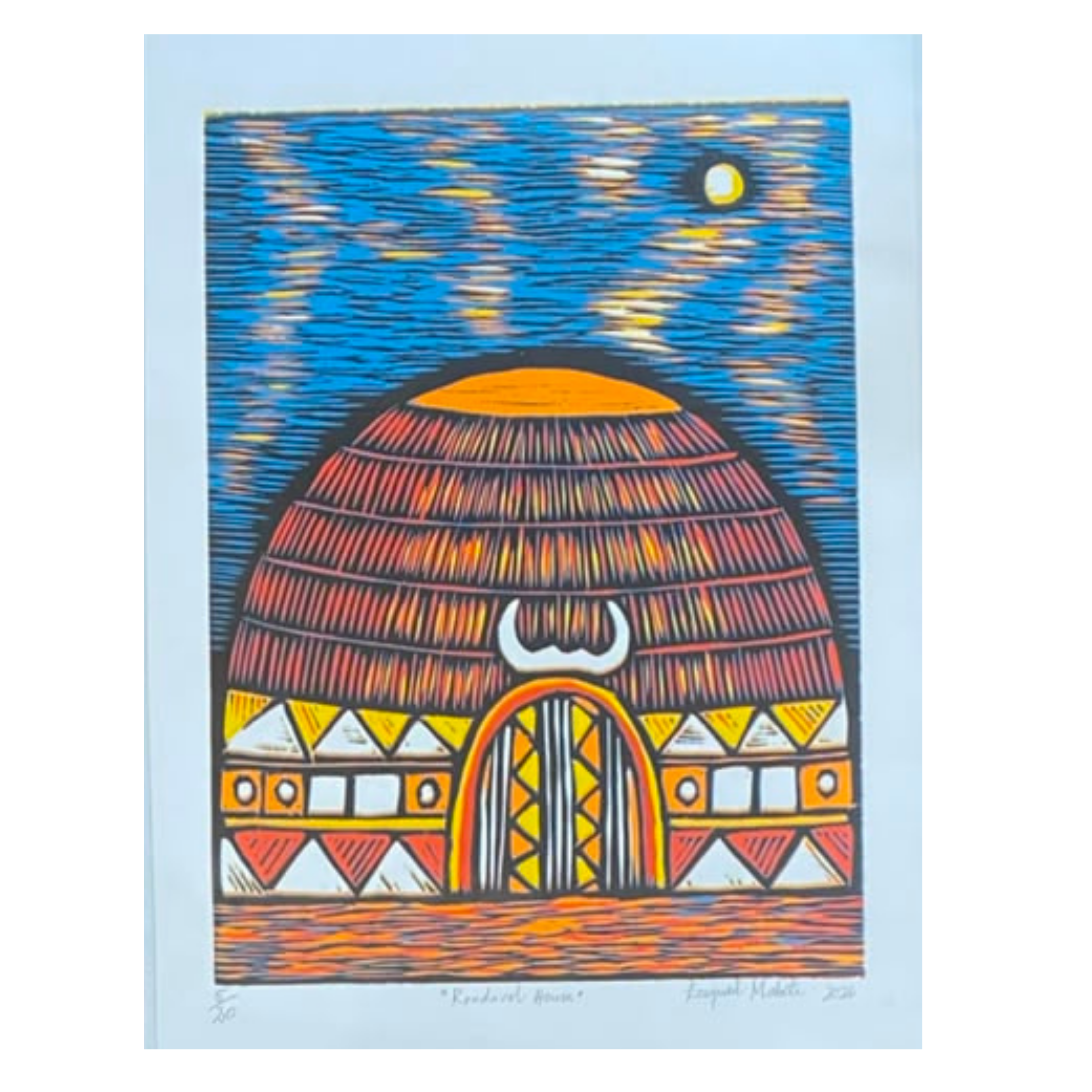 Mabote Art Woodprint Painting - Rondavel House
