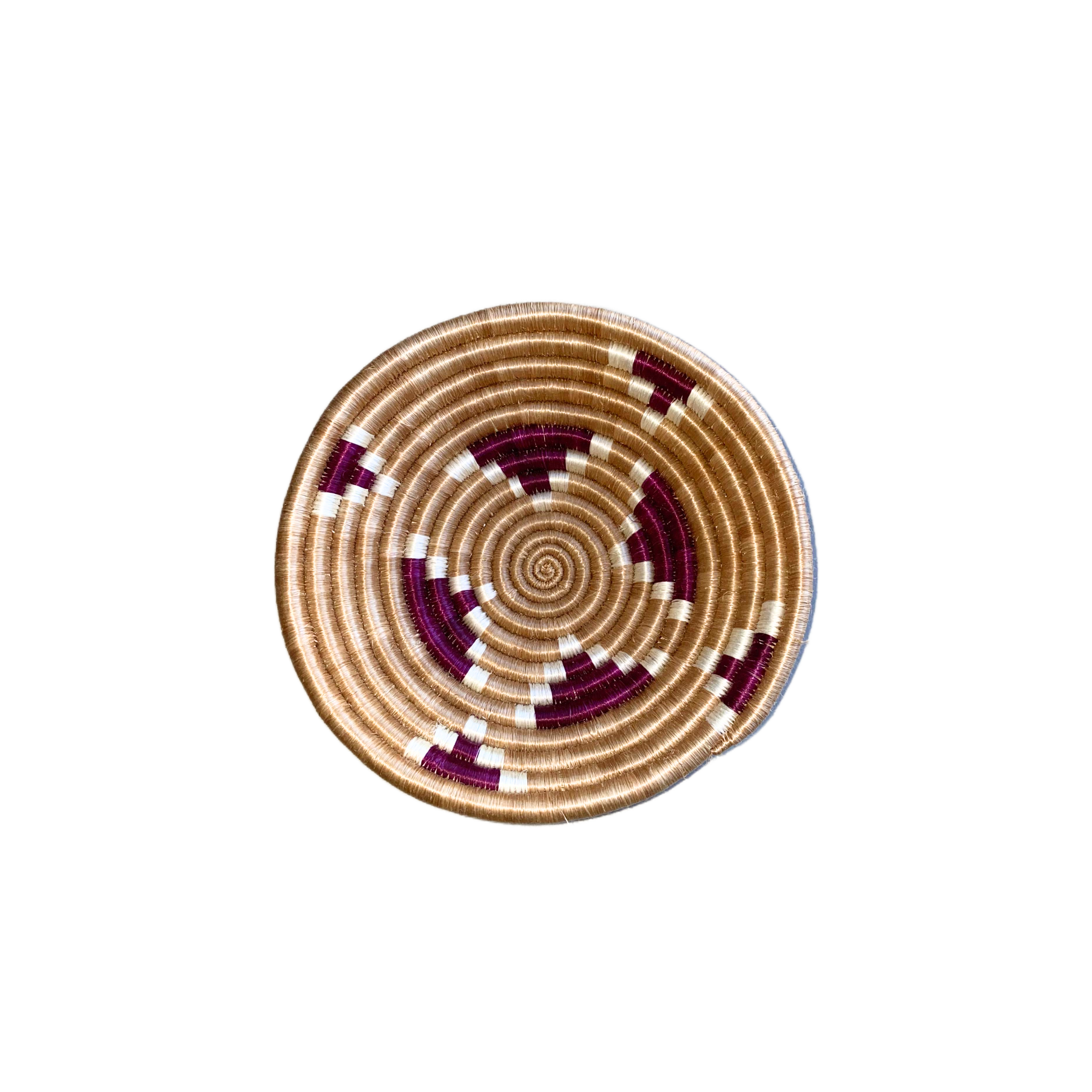 Small Handwoven Rwandan Basket - Beige Patterns (19cm)