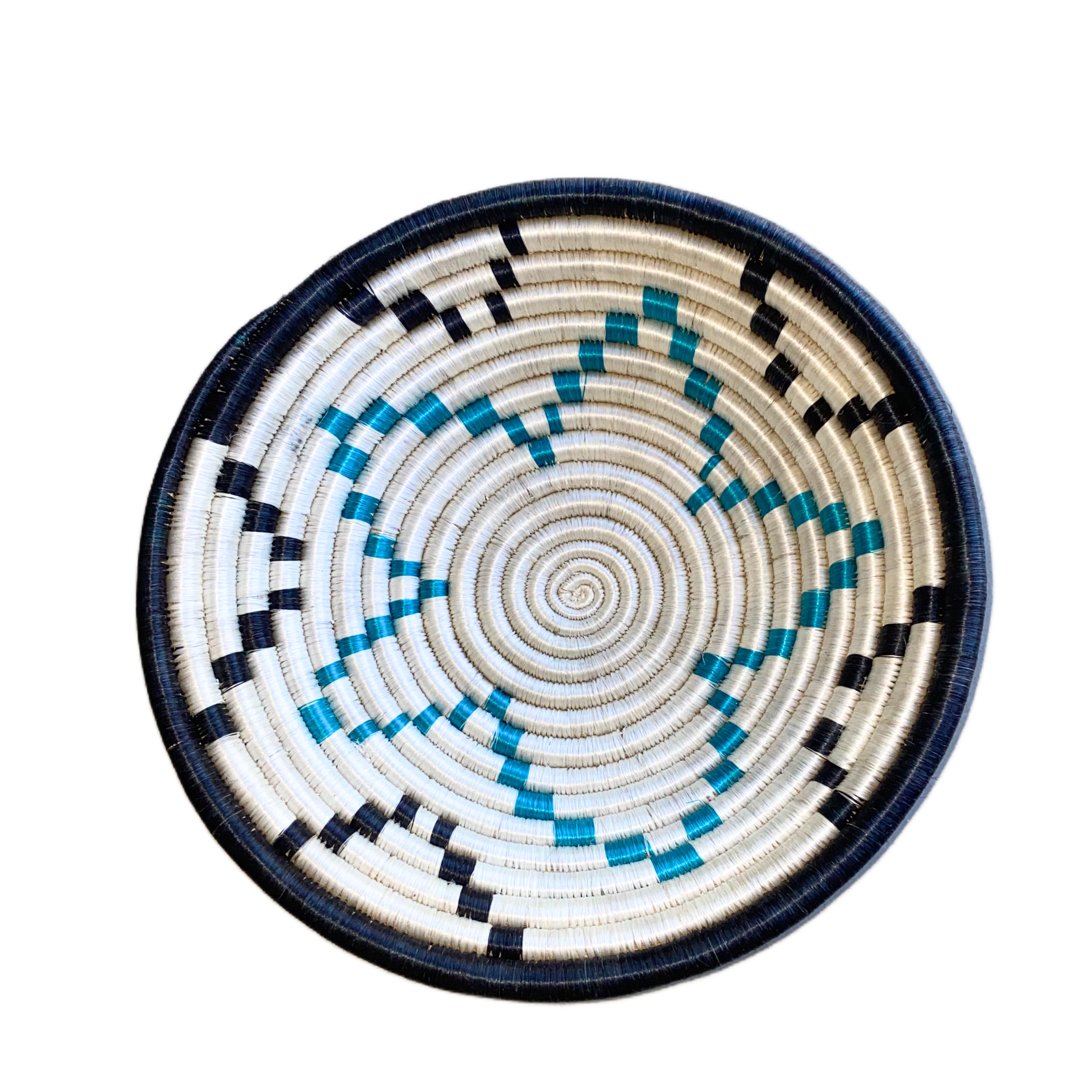 Large Handwoven Rwandan Basket - Black & White Patterns (28cm)
