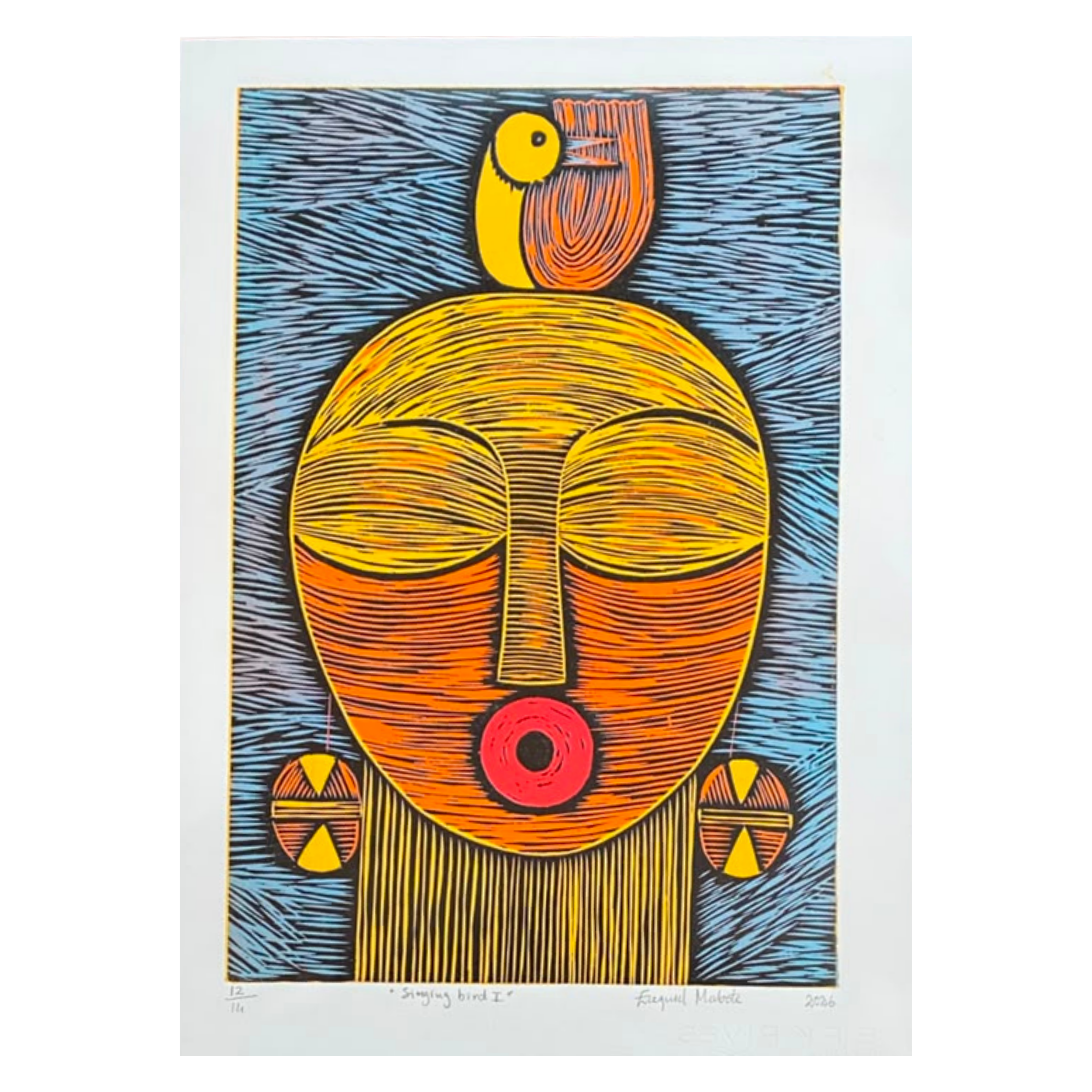 Mabote Art Woodprint Painting - Singing Bird