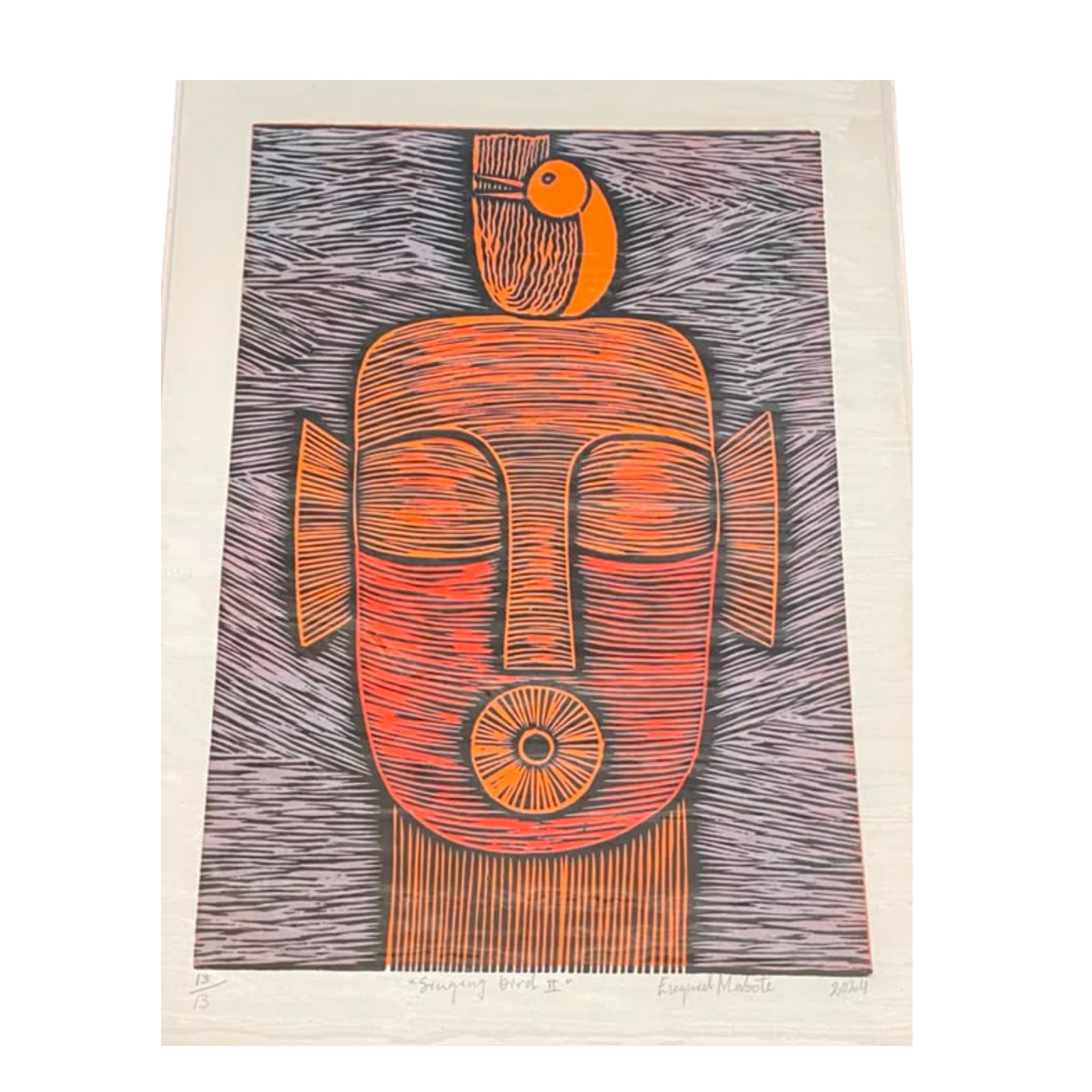 Mabote Art Woodprint Painting - Singing Bird