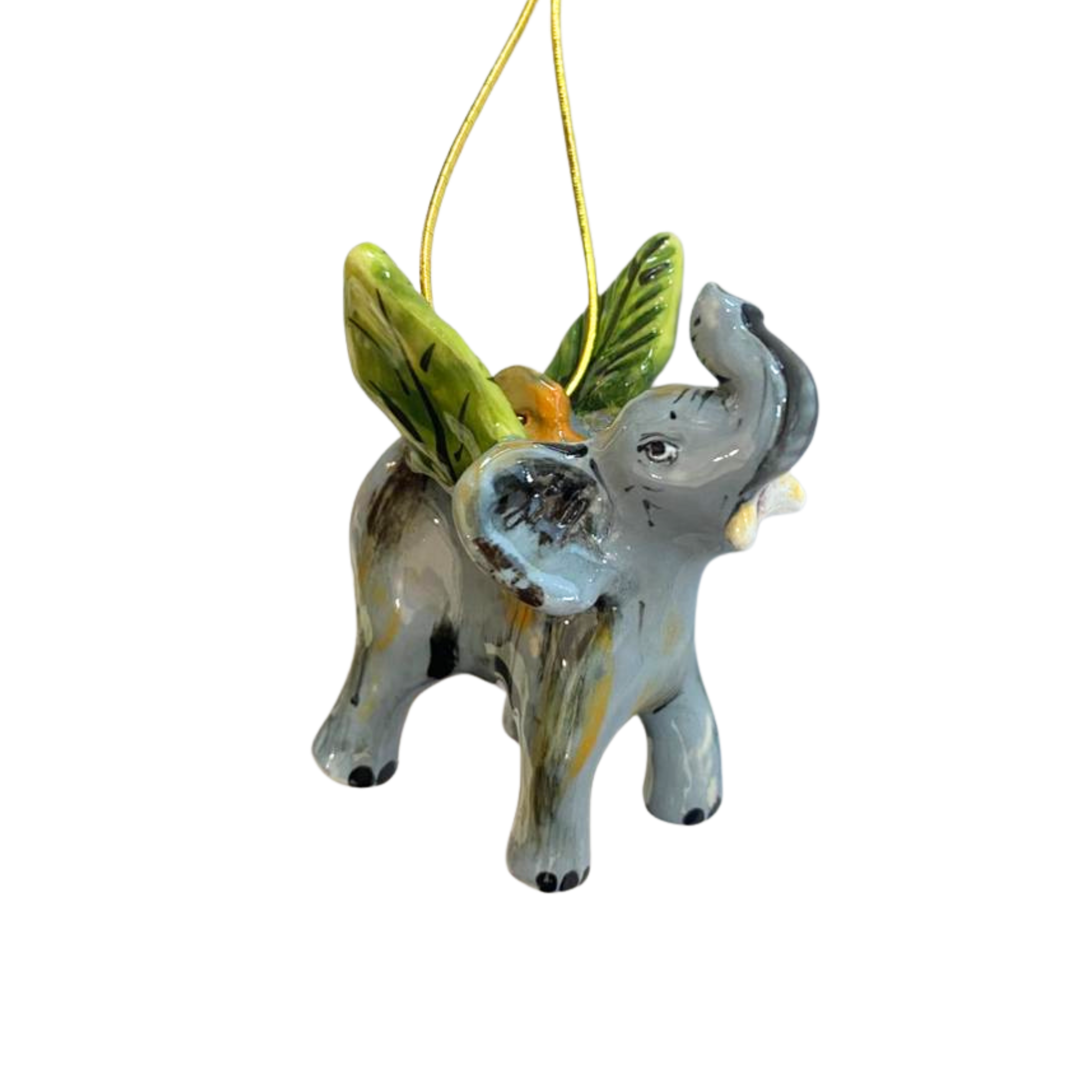 Small Hanging Ceramic Christmas Ornament - Angel Elephant