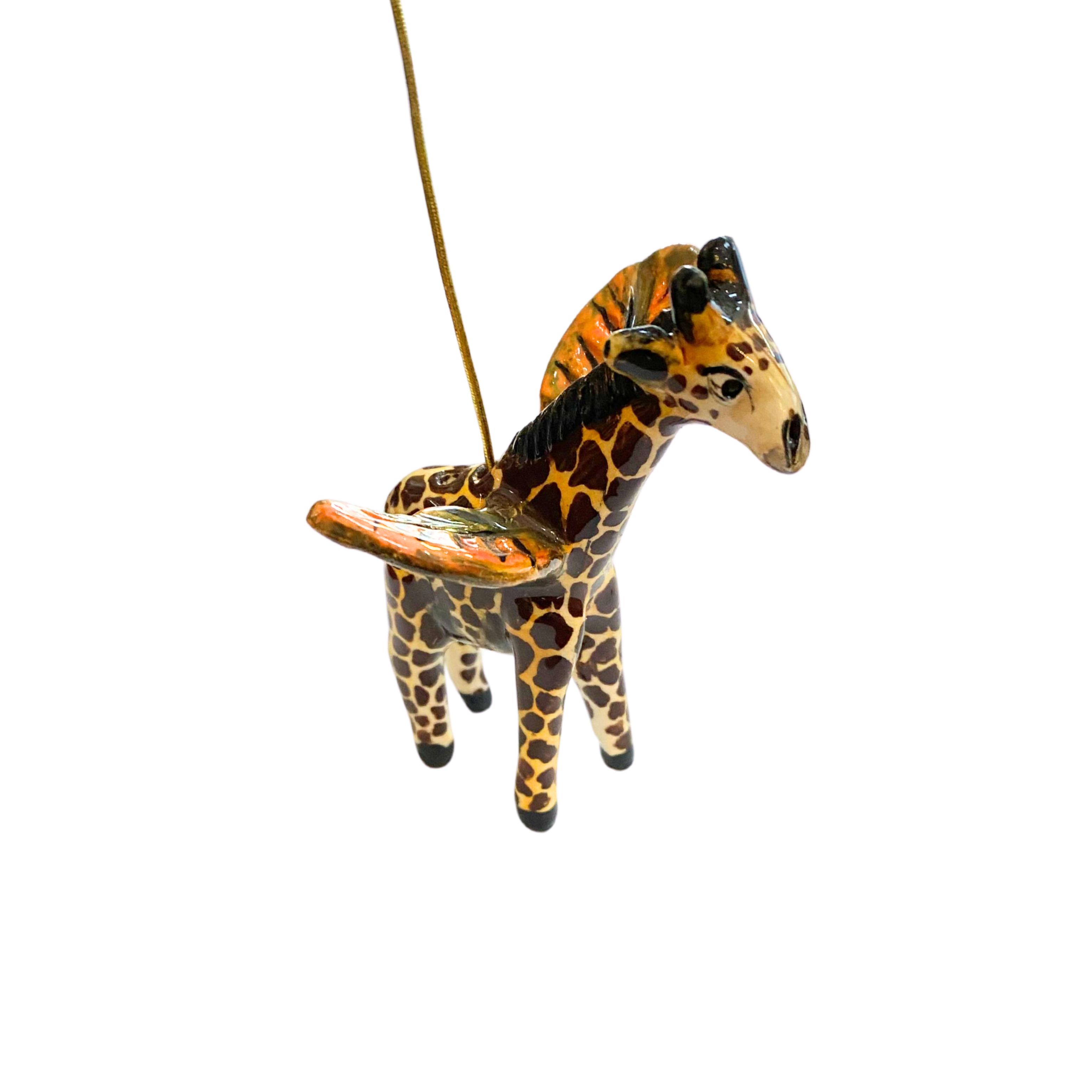 Small Hanging Ceramic Christmas Ornament - Angel Giraffe