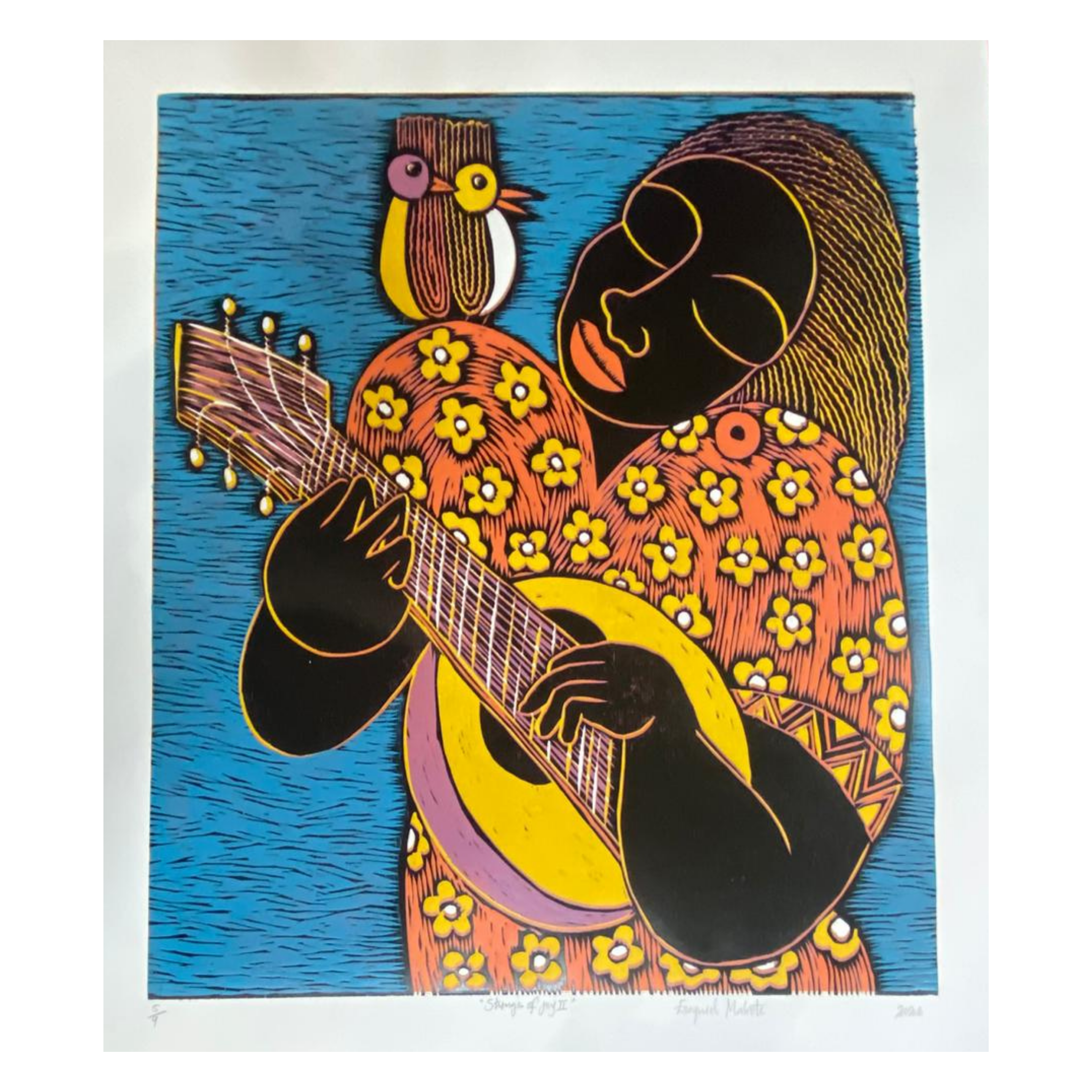 Mabote Art Woodprint Painting - Strings of Joy
