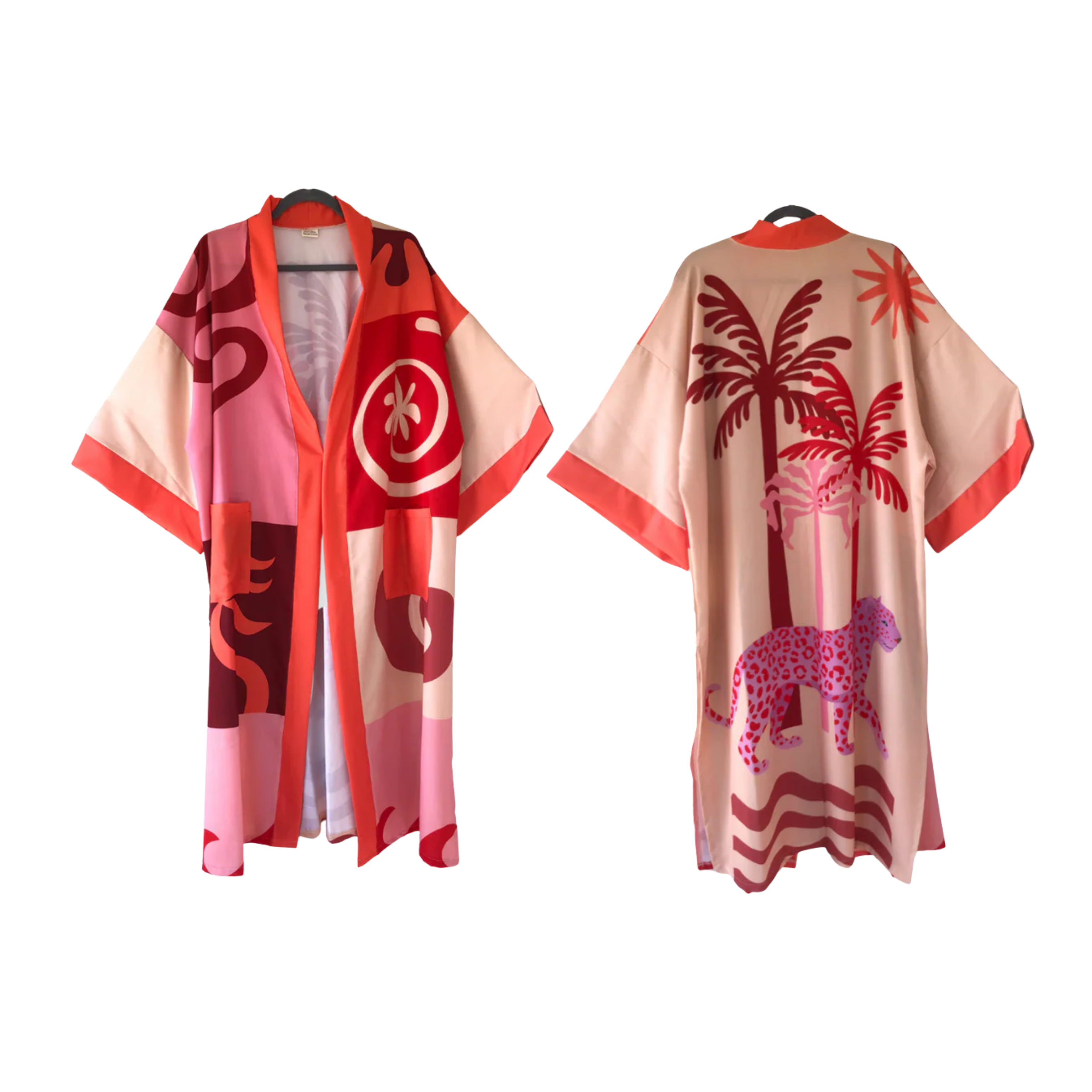 African Inspired Kimono - Pink Island Leopard