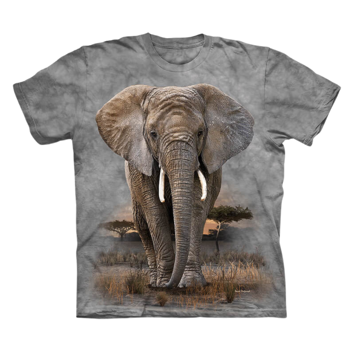 Walking Elephant Unisex Dyed T-Shirt Grey/Khaki