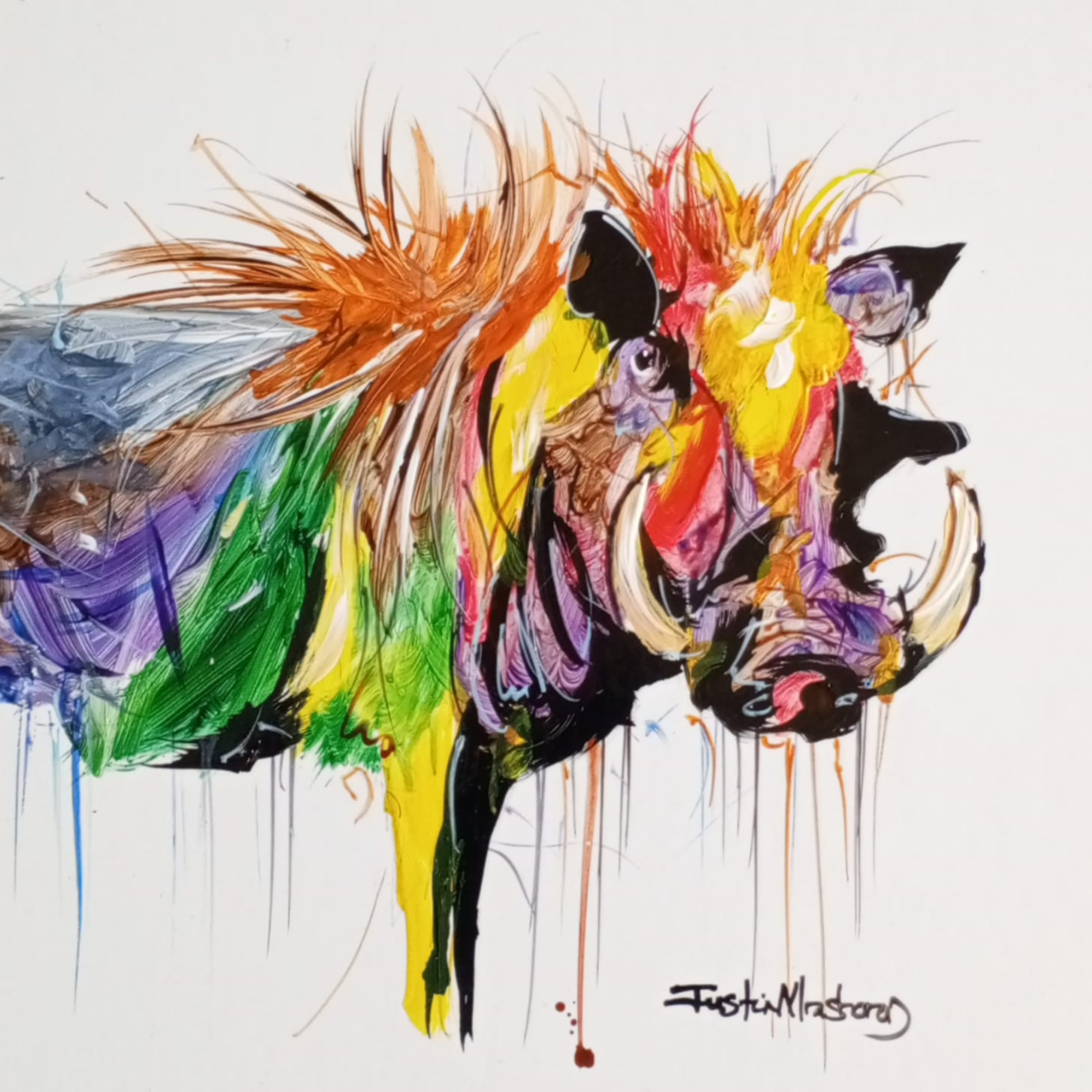 Justin Mashora Masonite Painting - Warthog (25cm x 25cm)