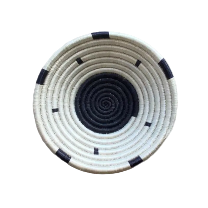 Small Handwoven Rwandan Basket - Beige Patterns (19cm)