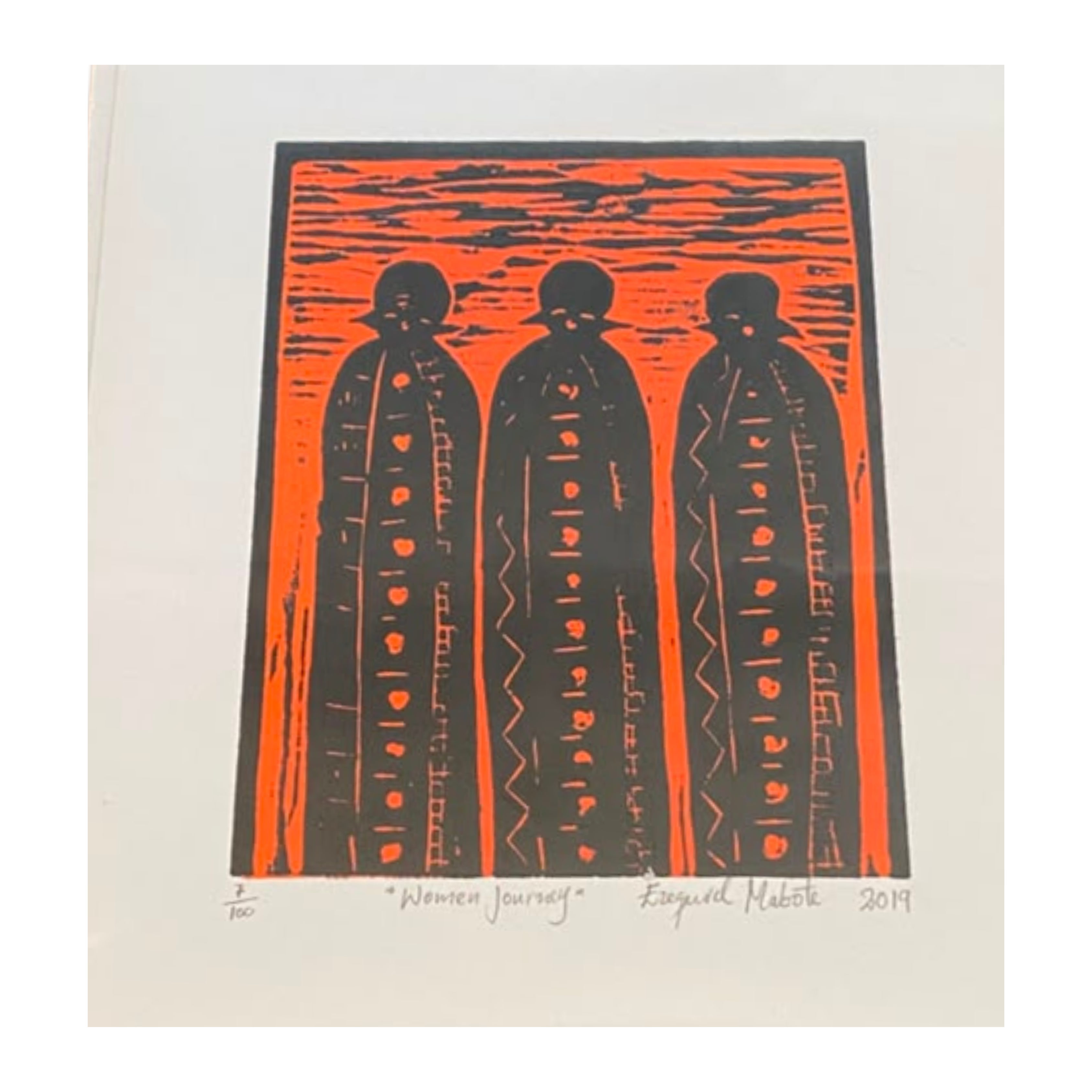 Mabote Art Woodprint Painting - Women Journey