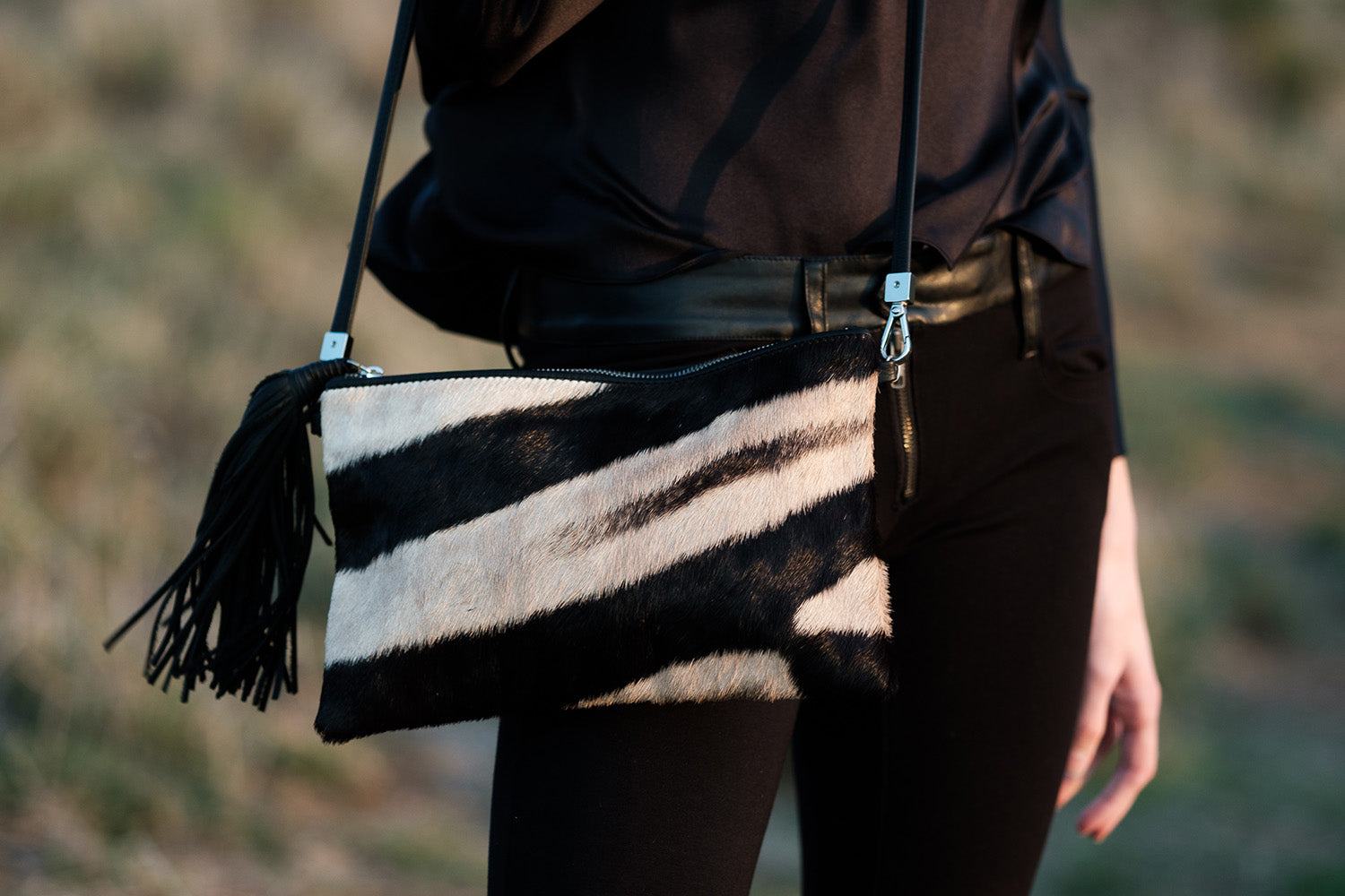 Zebra Skin Leather Clutch Slingbag - Natalie