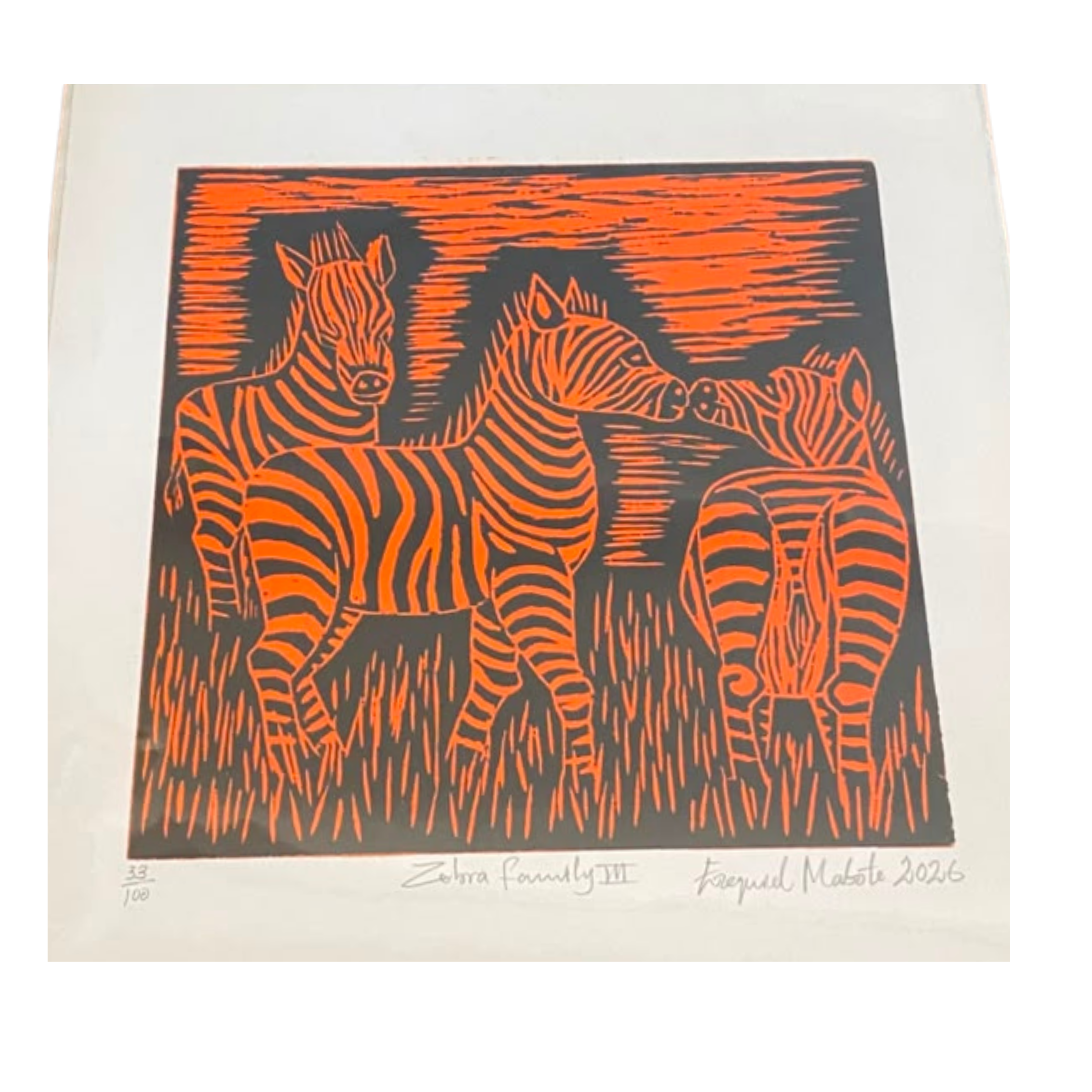 Mabote Art Woodprint Painting - Zebra Family