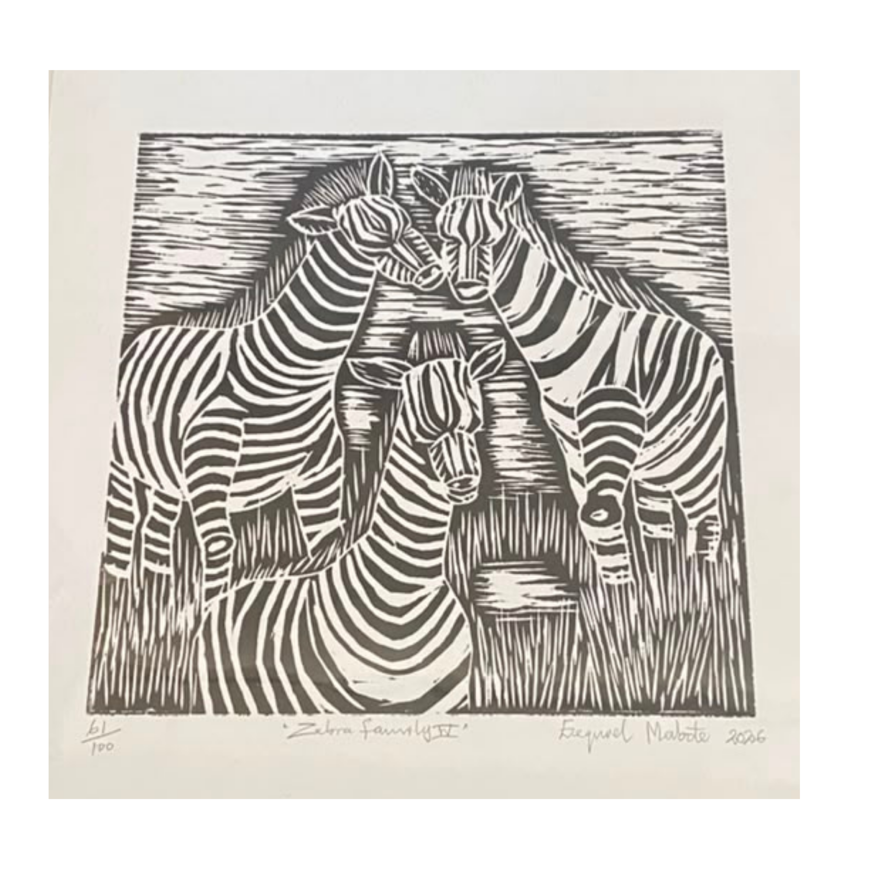 Mabote Art Woodprint Painting - Zebra Family