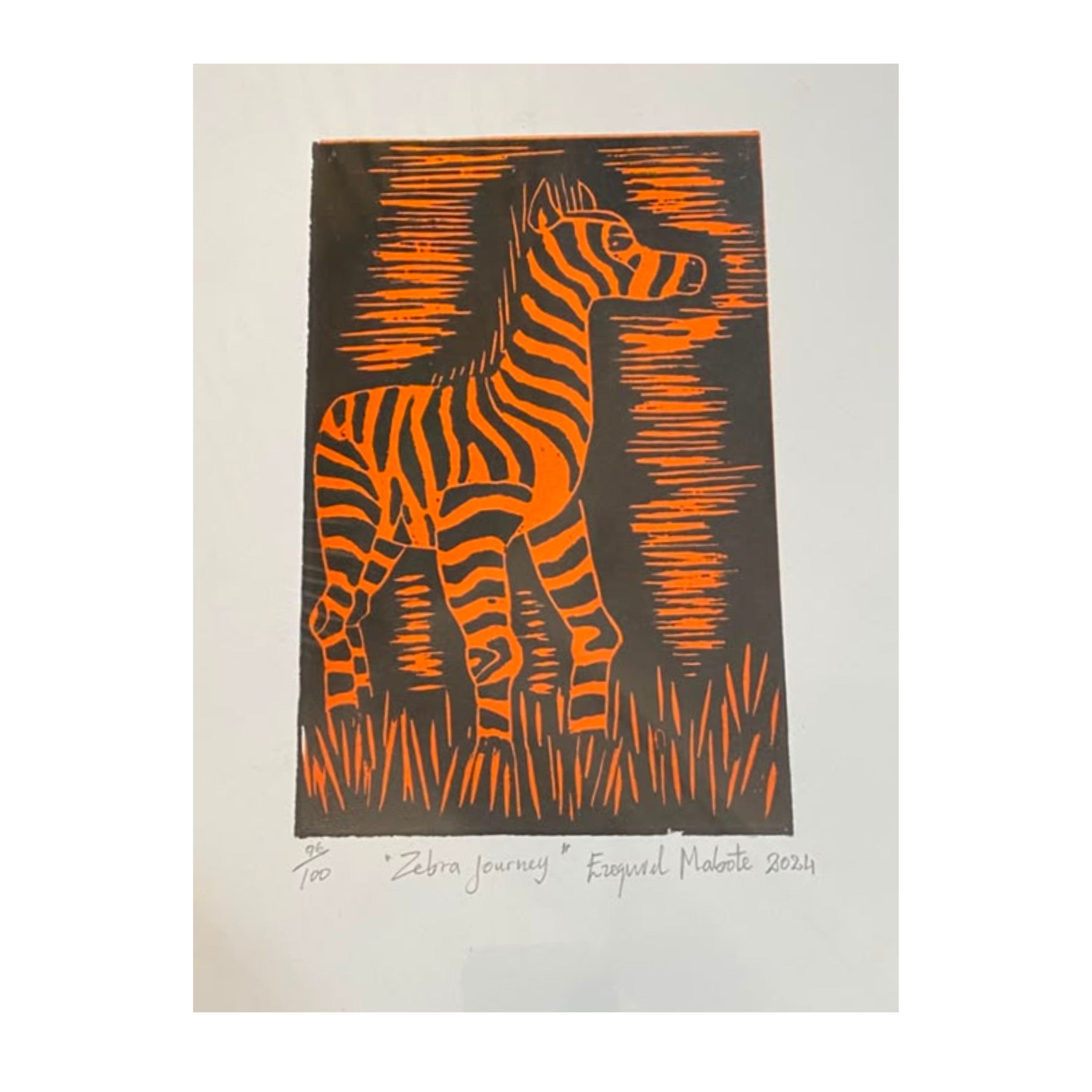 Mabote Art Woodprint Painting - Zebra Journey