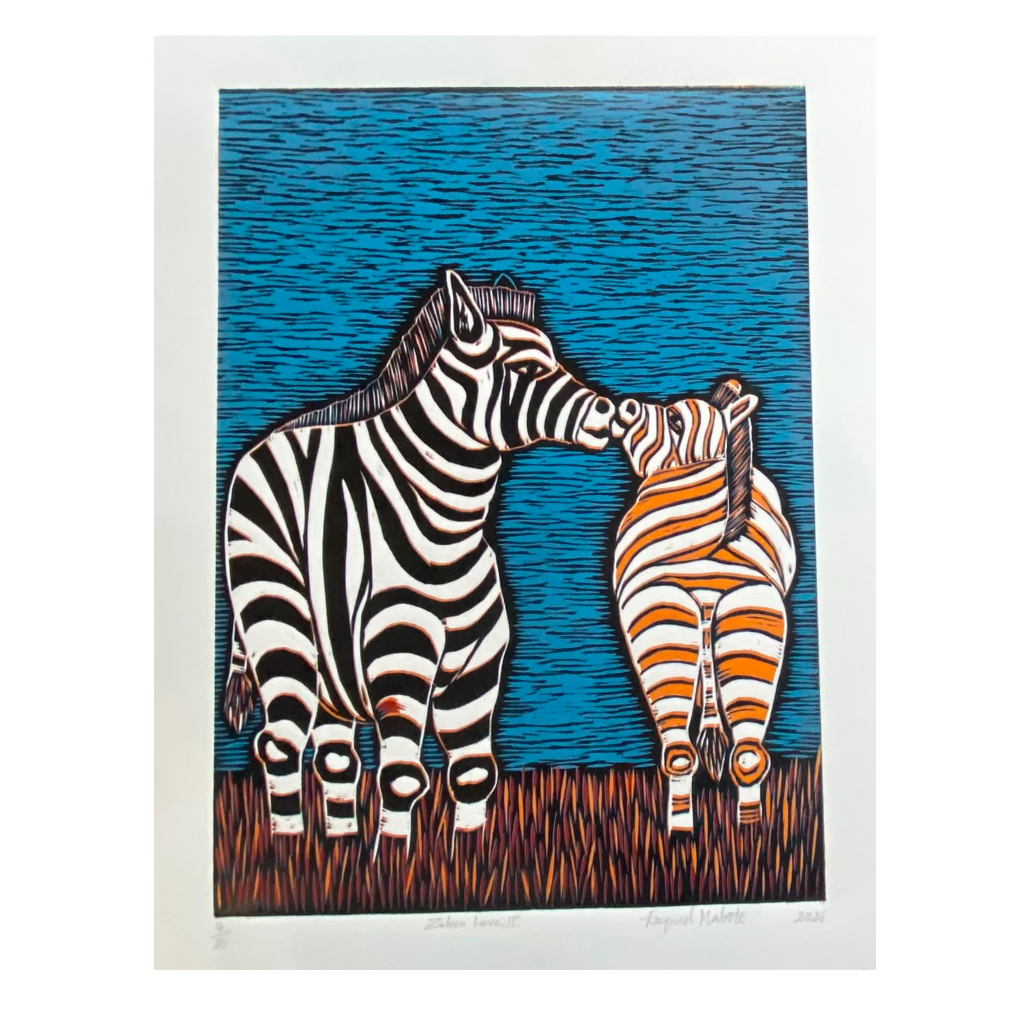 Mabote Art Woodprint Painting - Zebra Love