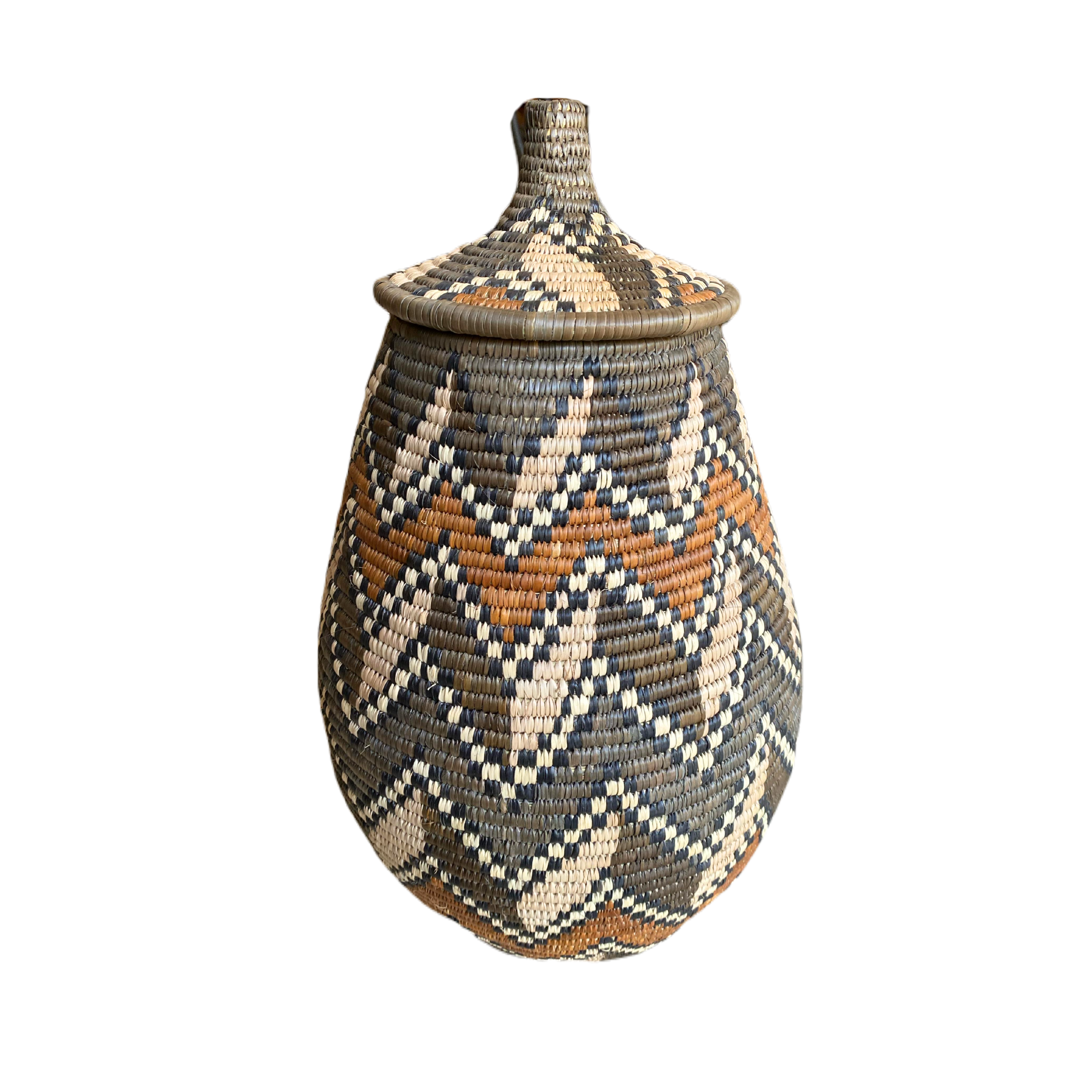 Hand Woven Zig Zag Zulu Basket (Cream,Brown & Beige)