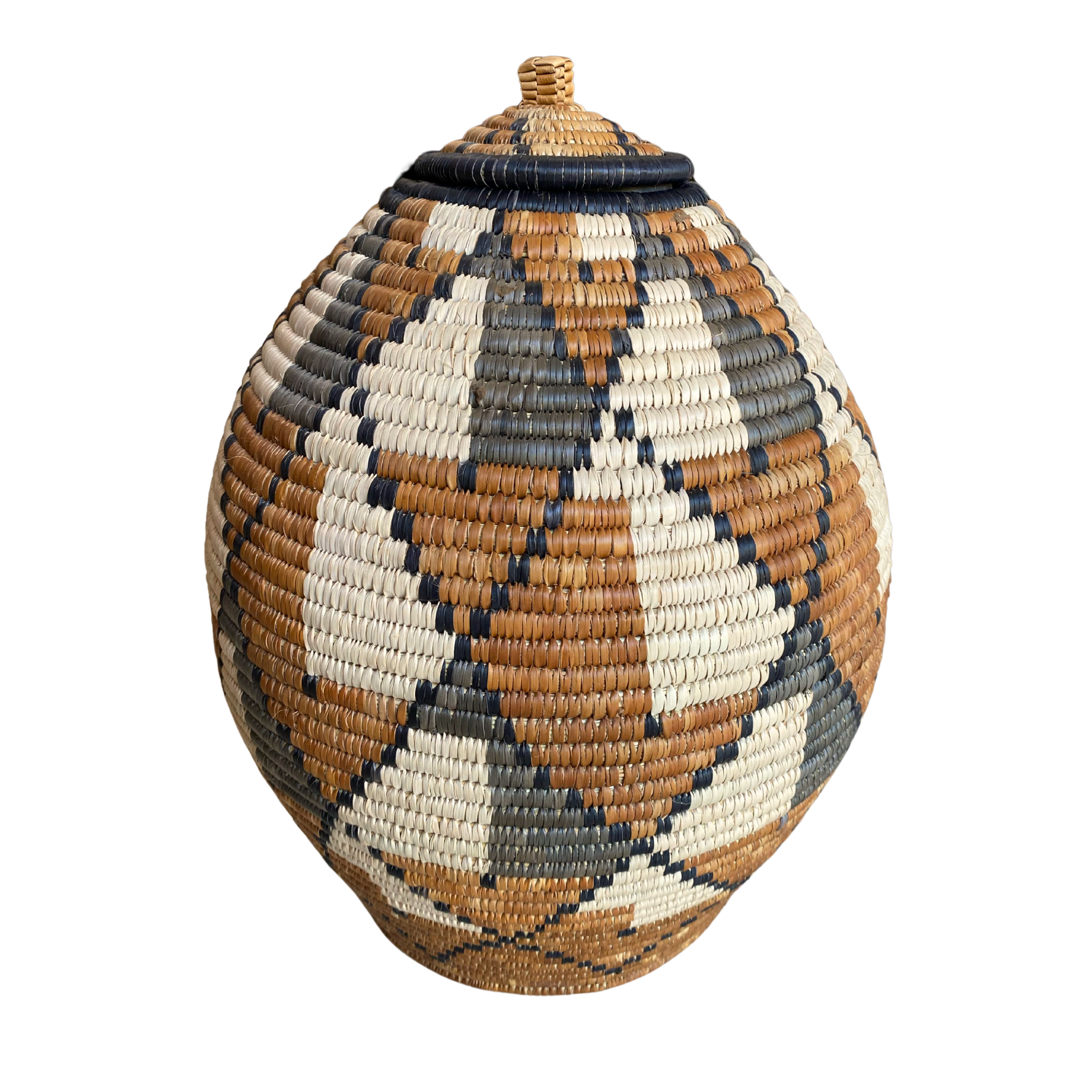 Hand Woven Geometric Diamond Basket (Brown; Grey & Cream)