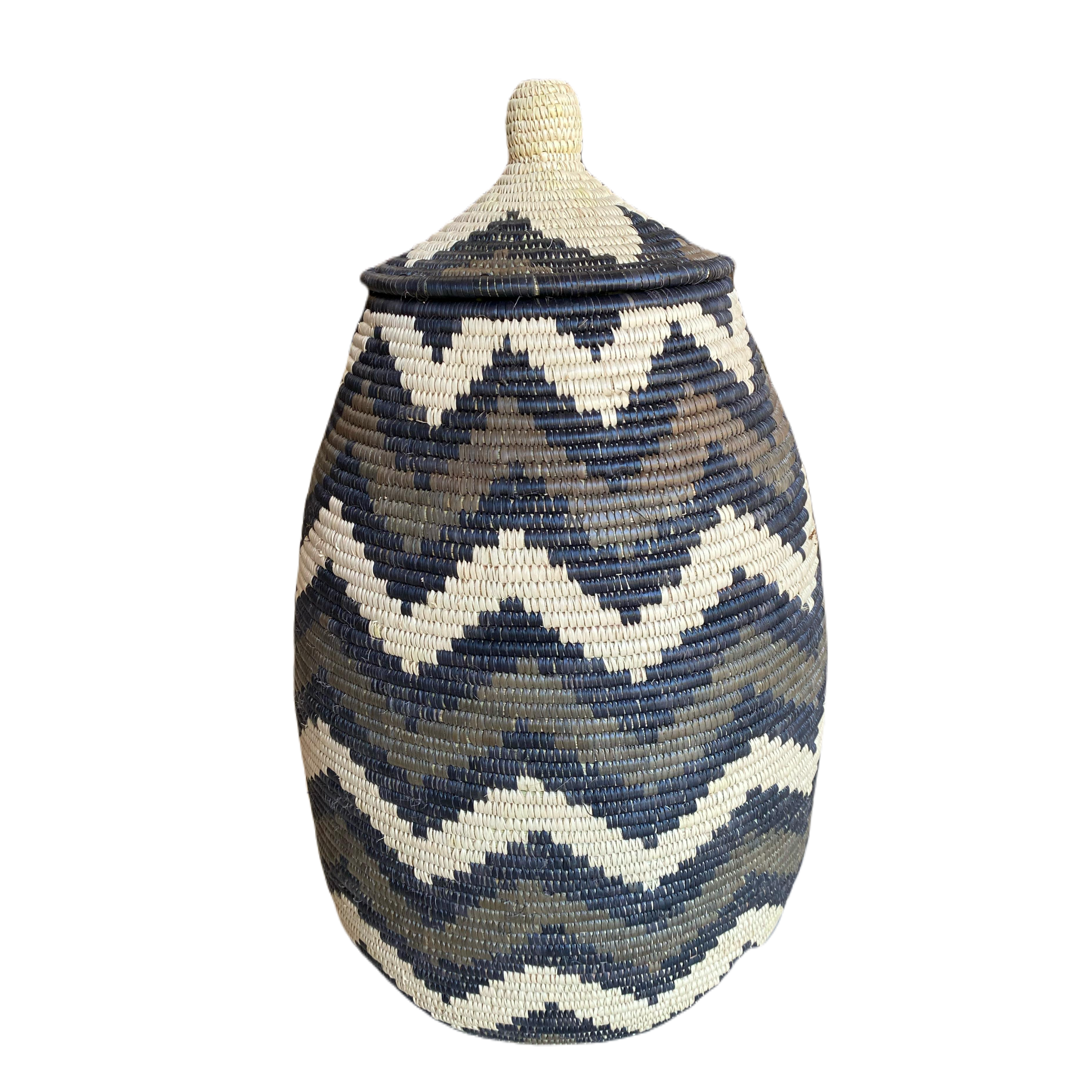 Tall Zulu Hand Woven Reed Basket - Nobuhle