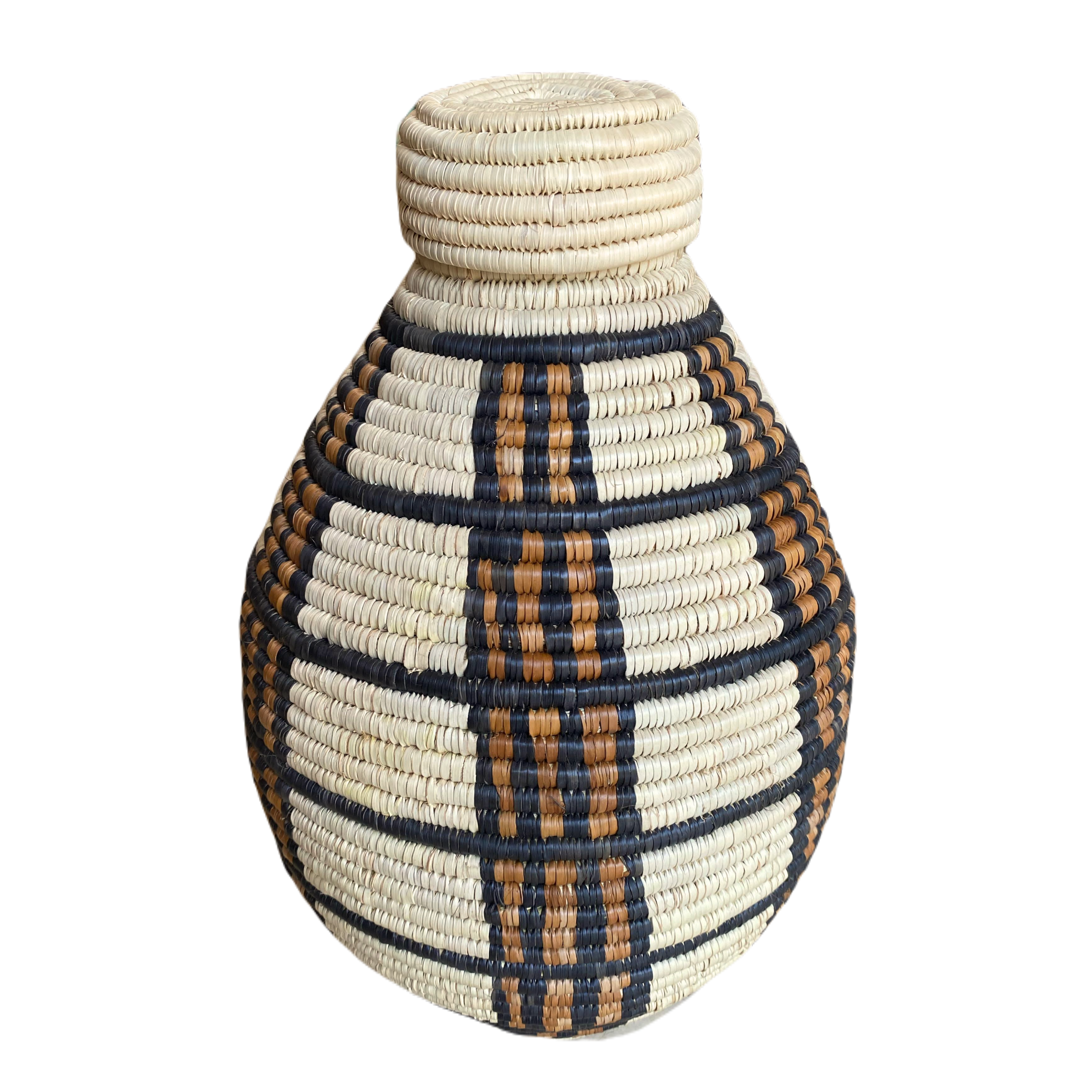 Small Hand Woven Blocks Basket (Cream; Brown & Black)