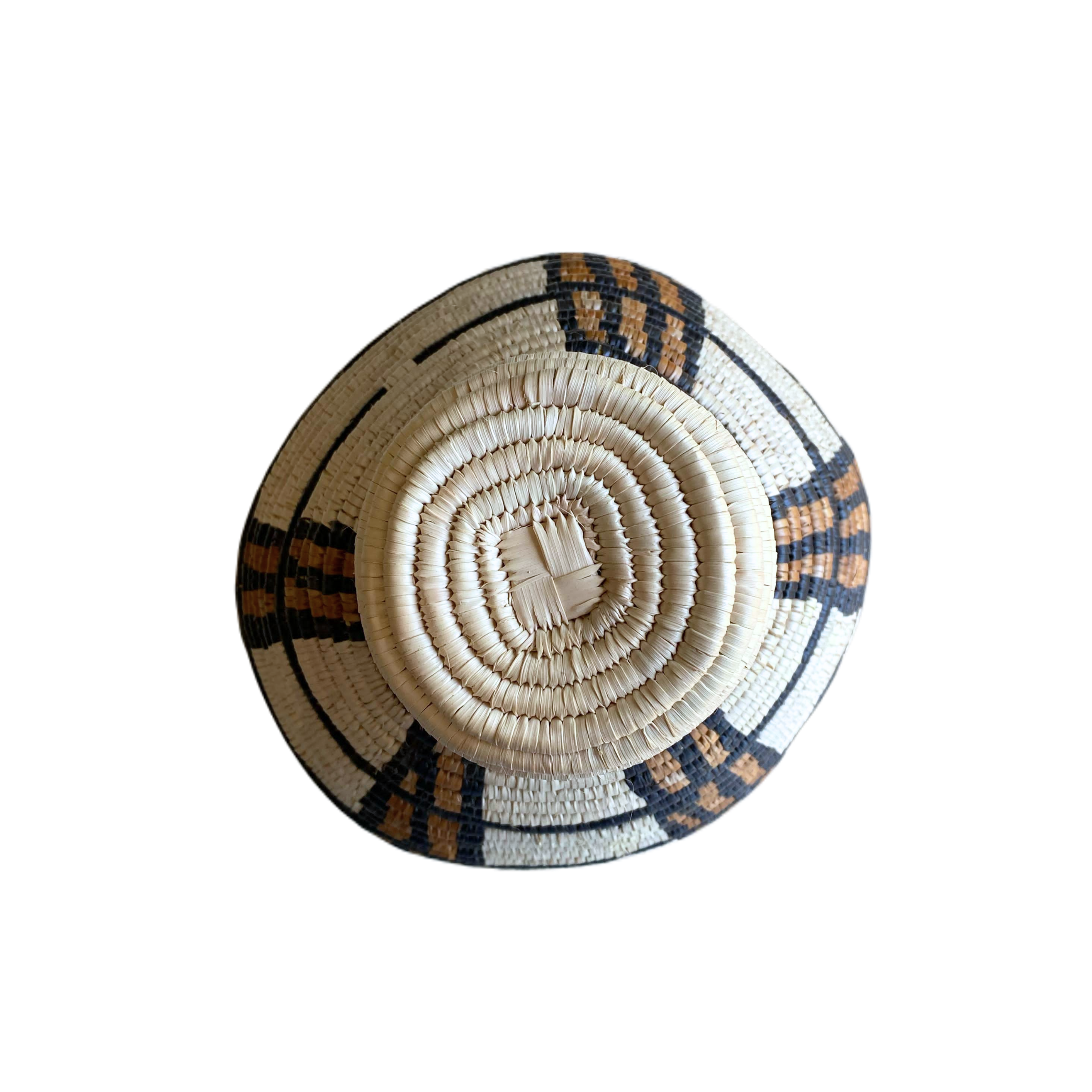 Small Hand Woven Blocks Basket (Cream; Brown & Black)