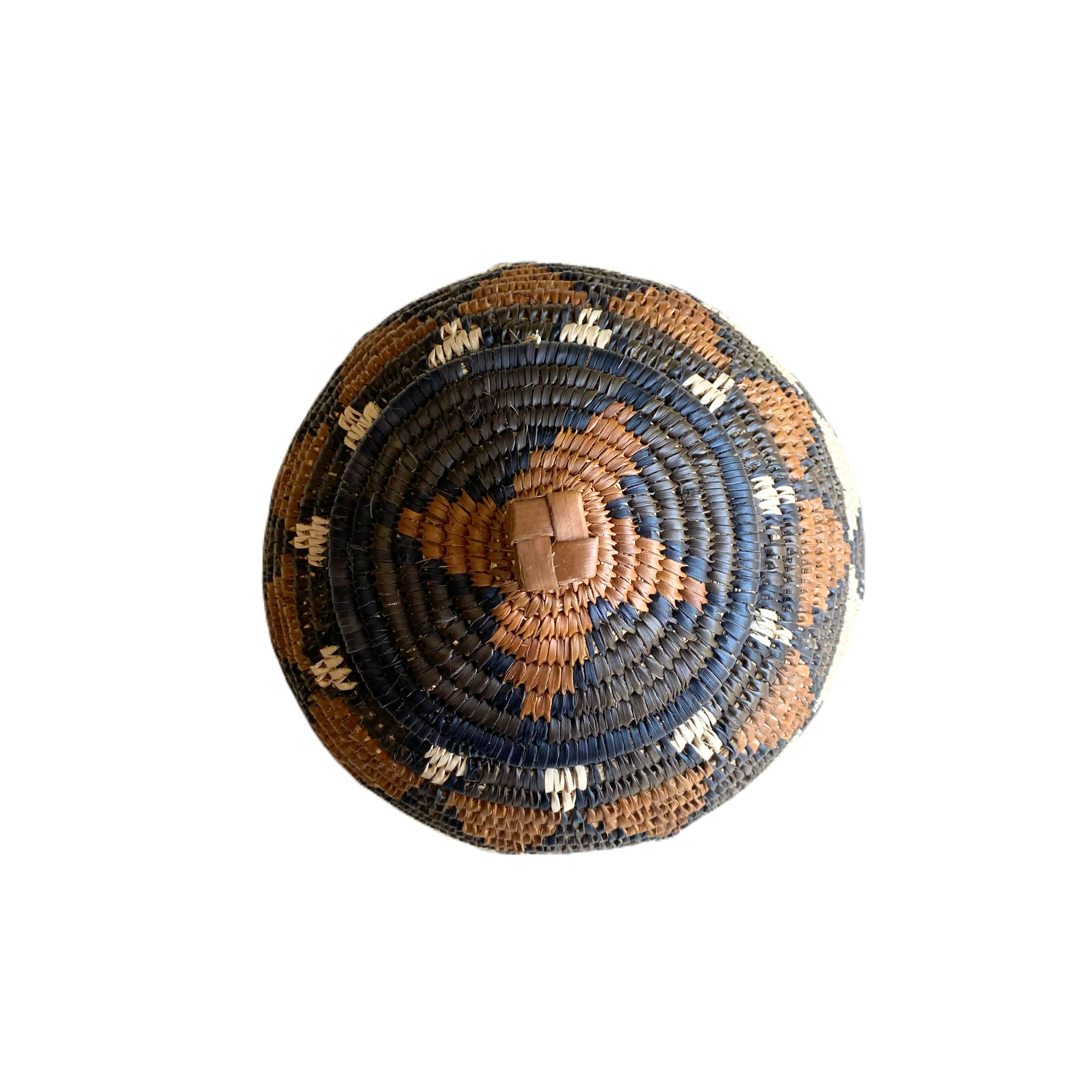 Small Hand Woven Zulu Half Diamonds Basket (Brown; Beige & Cream)