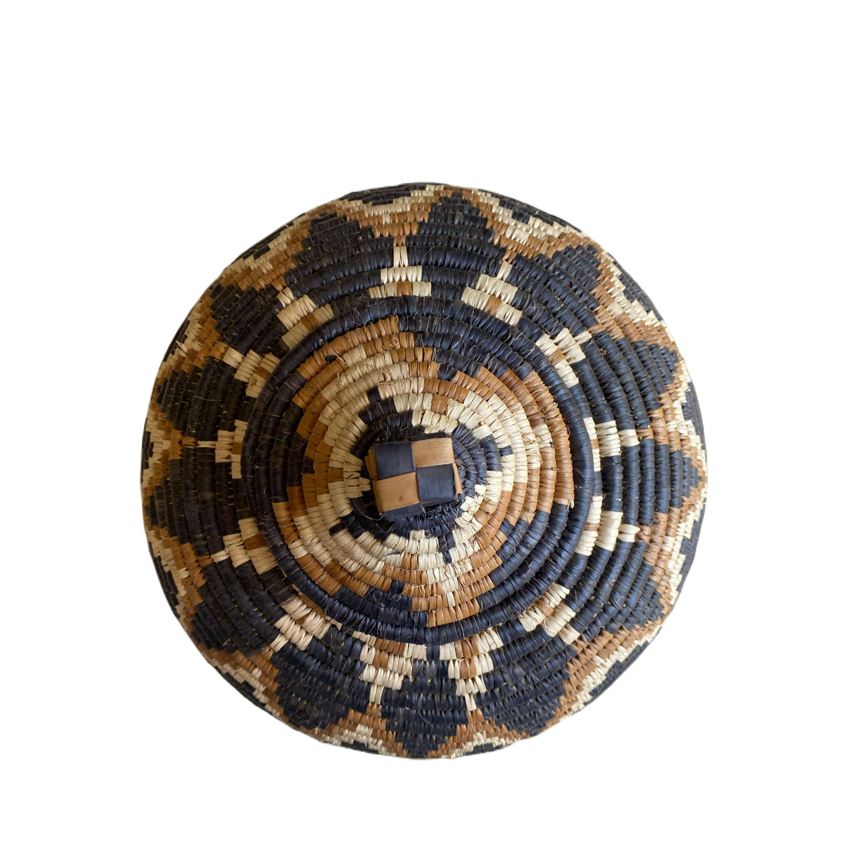 Fat Hand Woven Diamond Basket (Brown; Black & Cream)