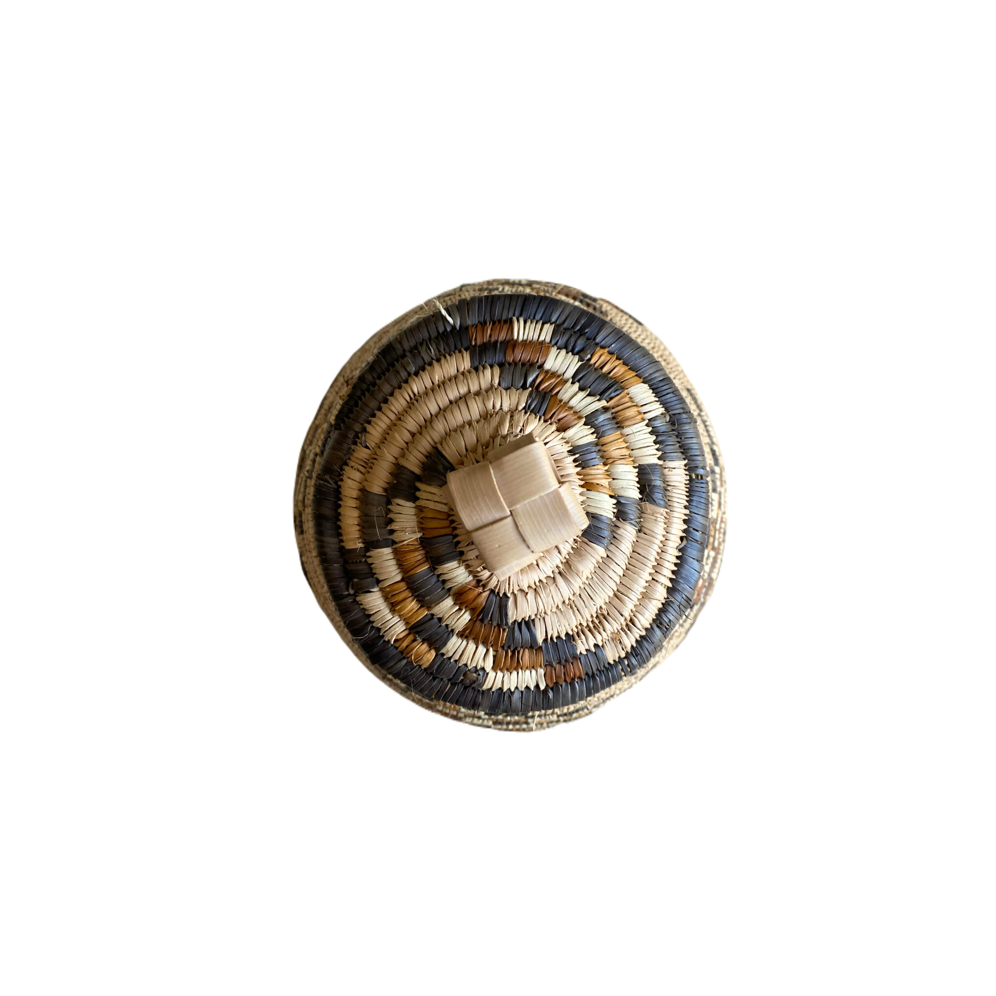 Small Hand Woven Checkered Wave Basket (Brown; Beige & Cream)