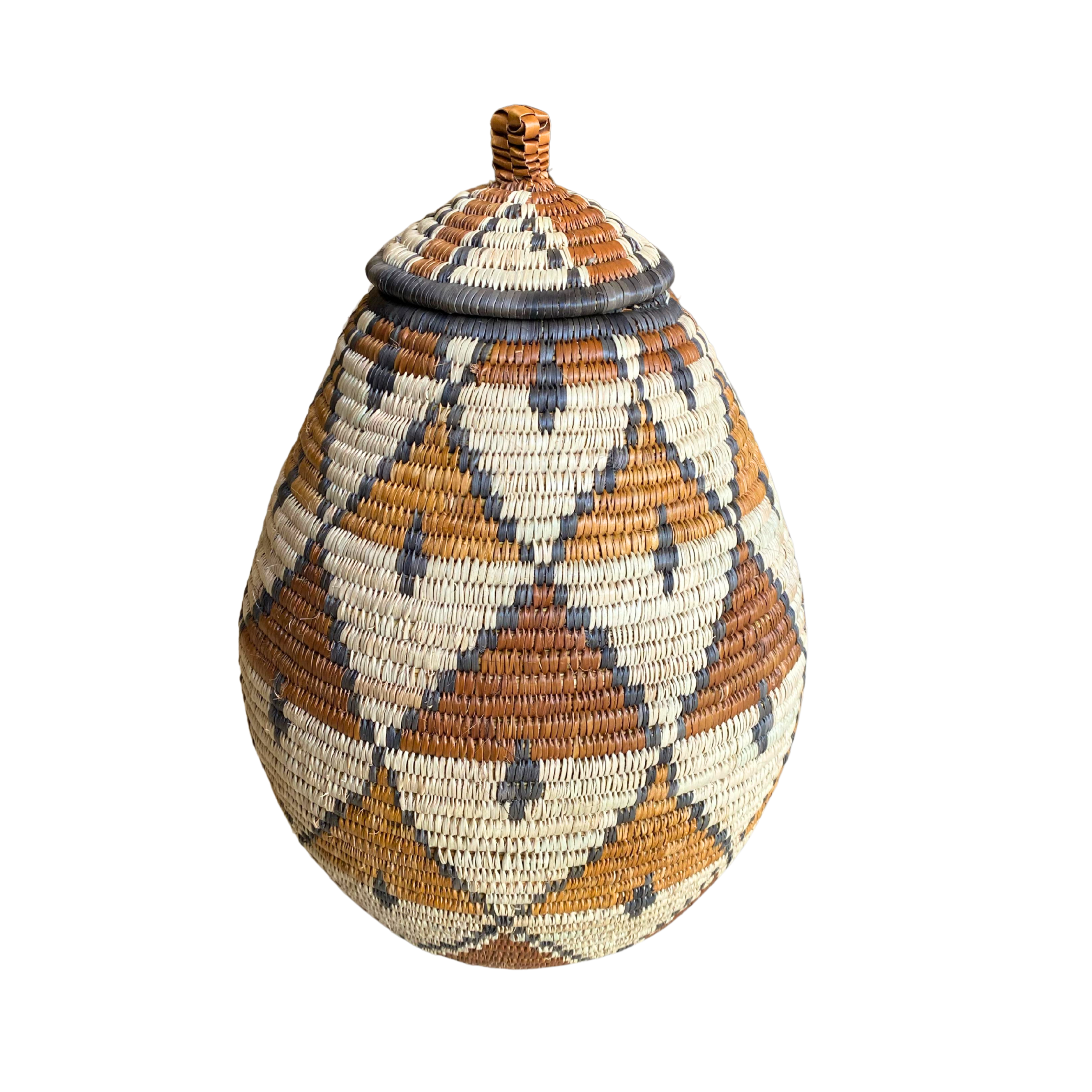 Small Hand Woven Zulu Checkered Half Diamonds Basket (Brown & Cream)