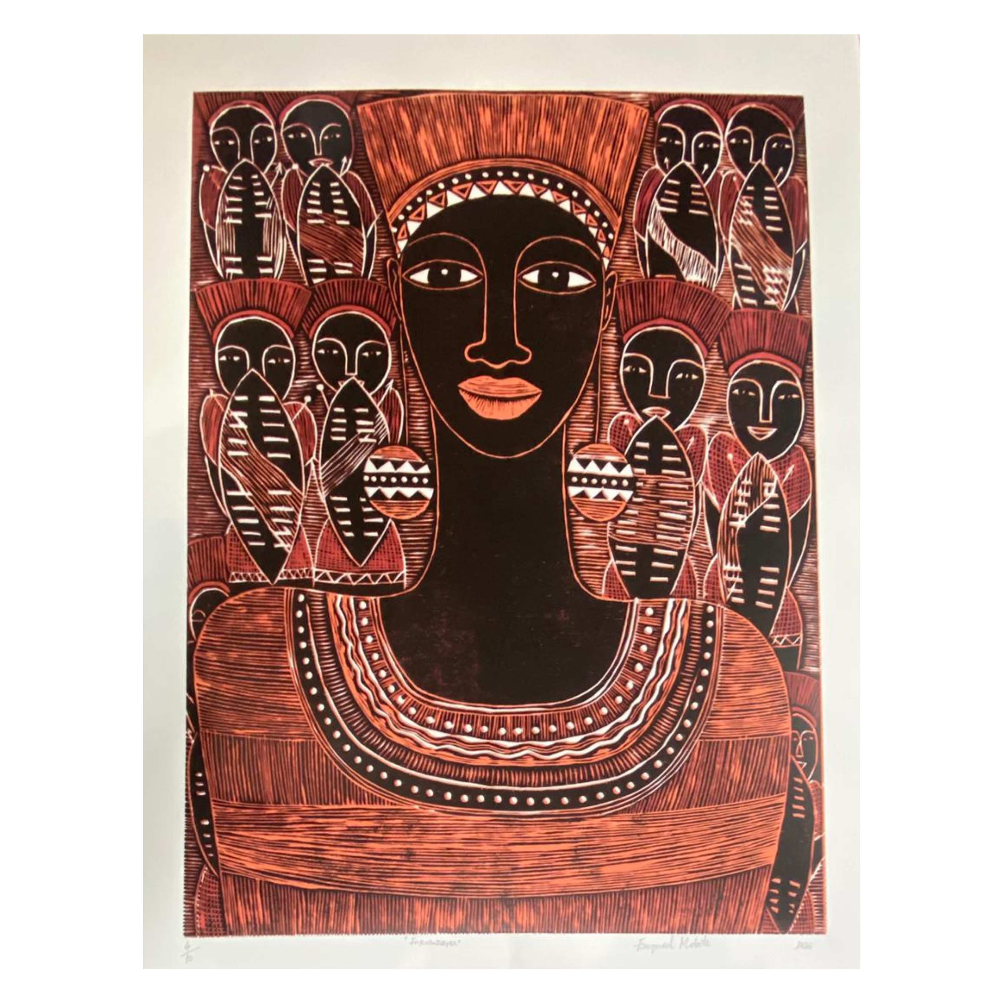 Mabote Art Woodprint Painting - Inkosazana