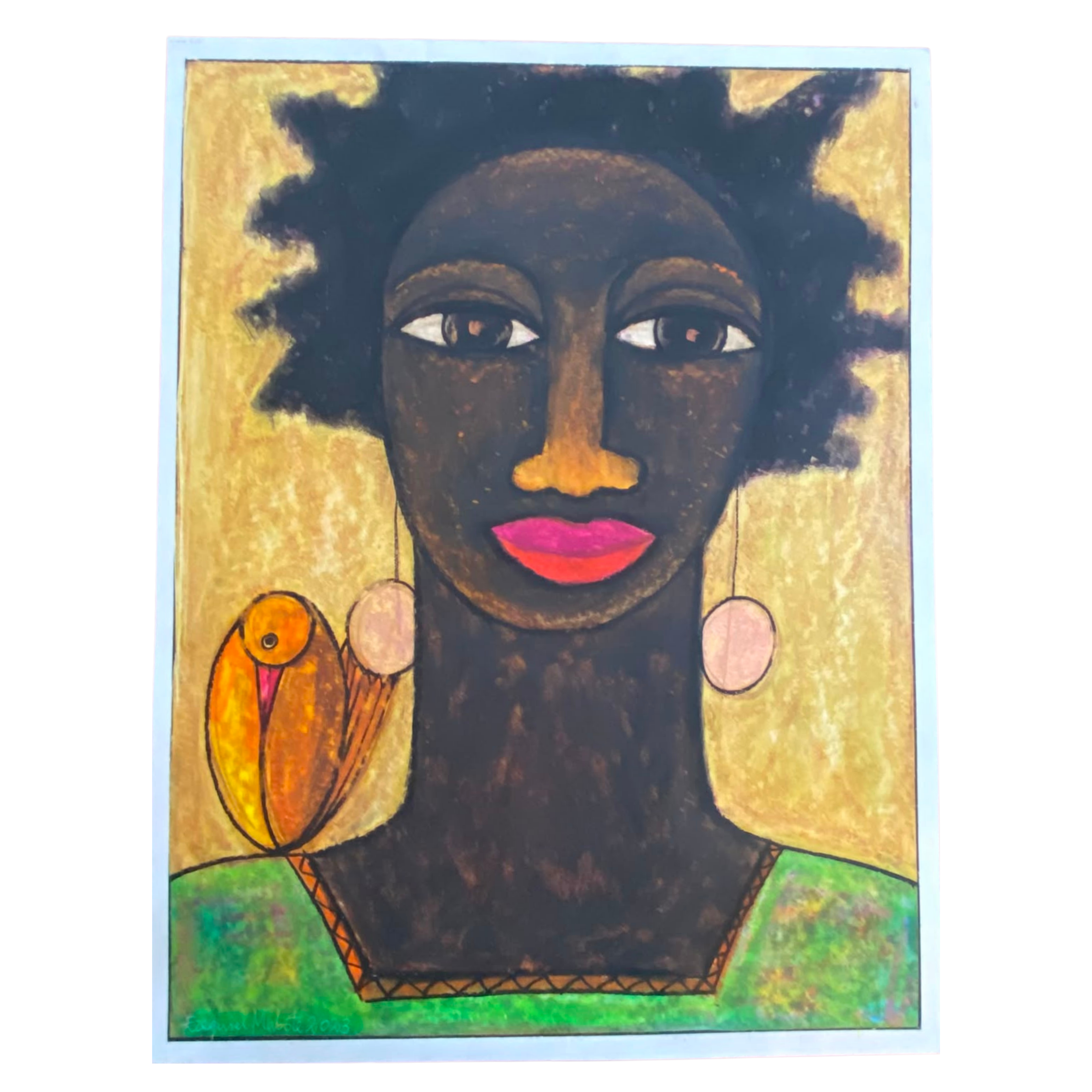 Mabote Art Woodprint Painting - Lady & Bird