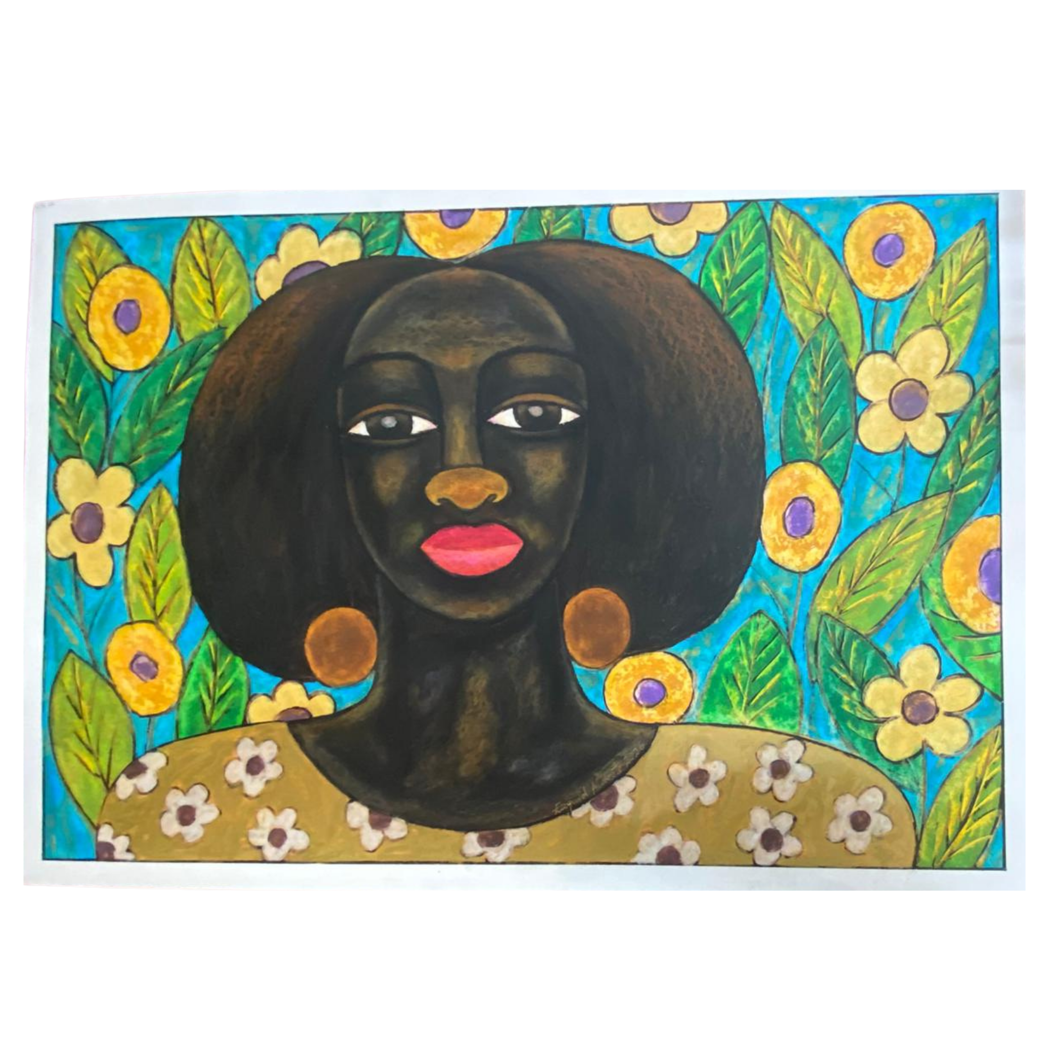 Mabote Art Woodprint Painting - Lady Flowers