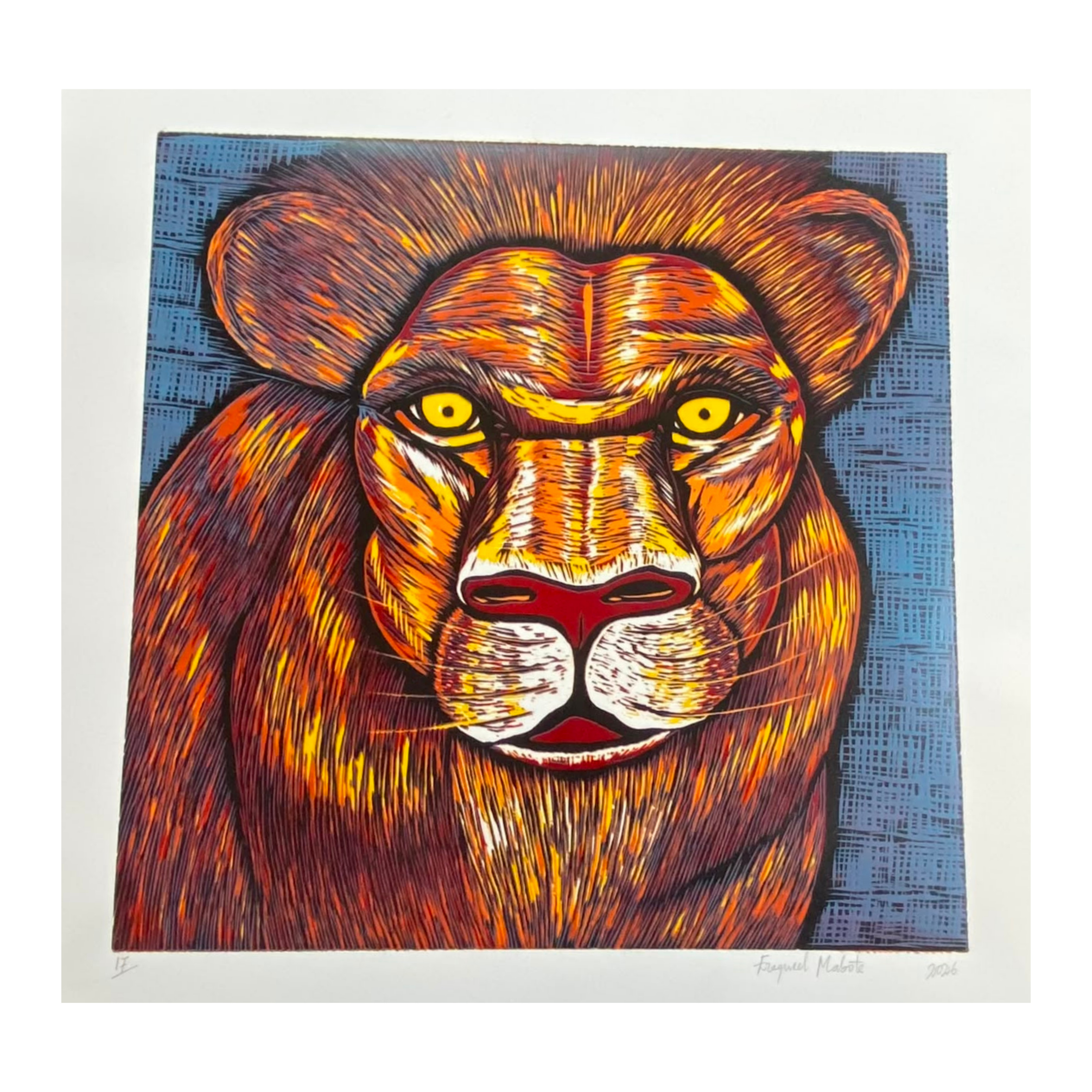 Mabote Art Woodprint Painting - Lion Eye