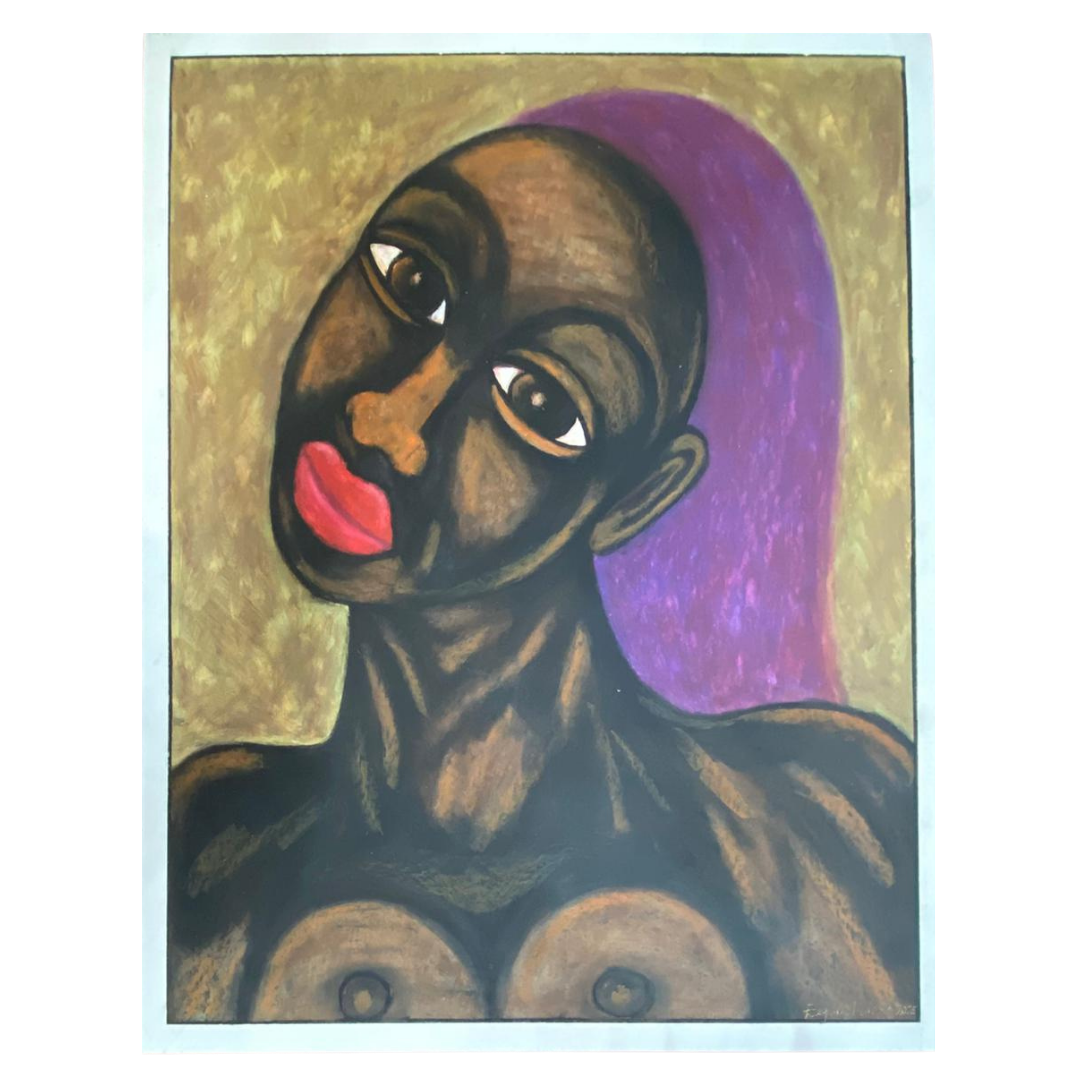 Mabote Art Woodprint Painting - Purple Hair Lady