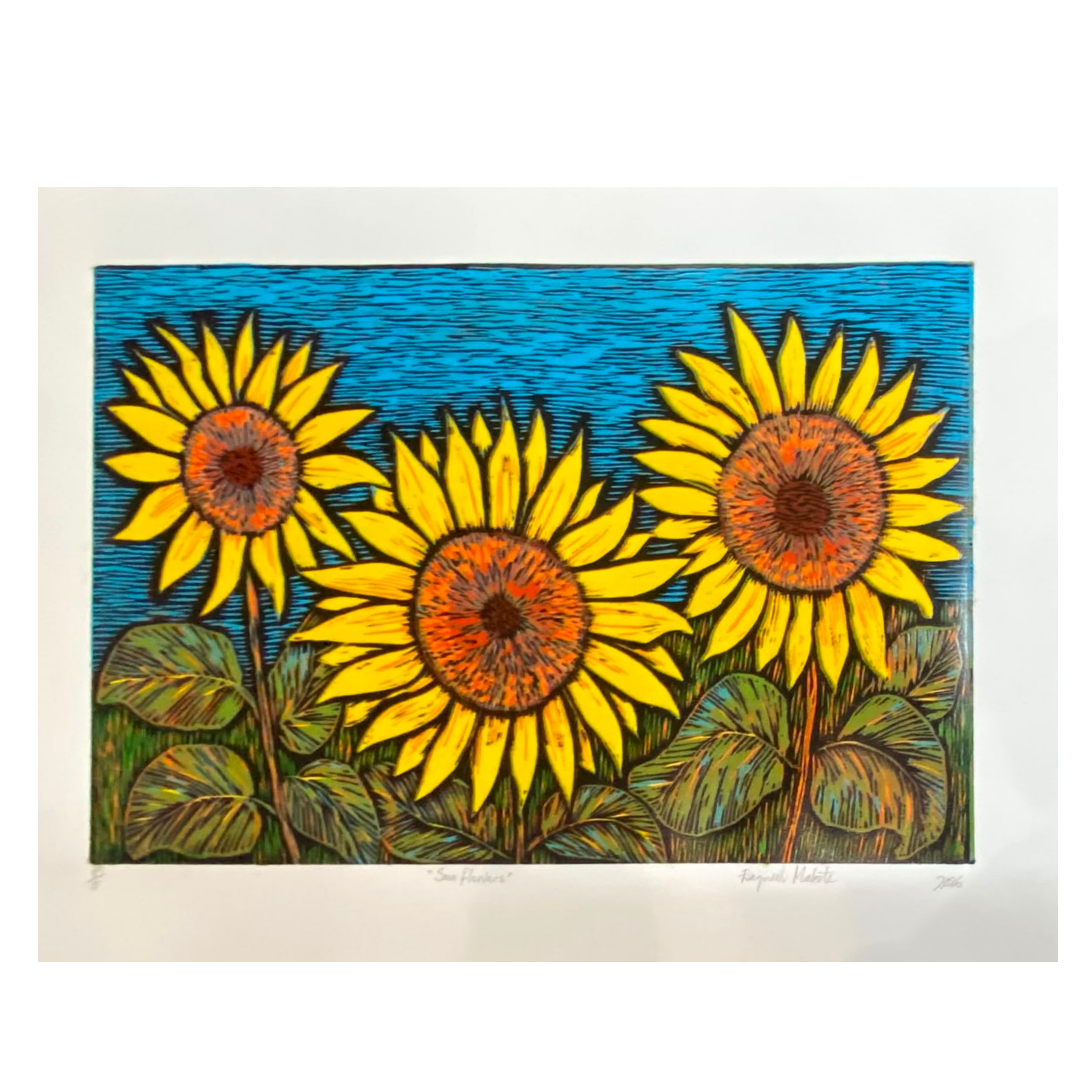 Mabote Art Woodprint Painting - Sun flowers