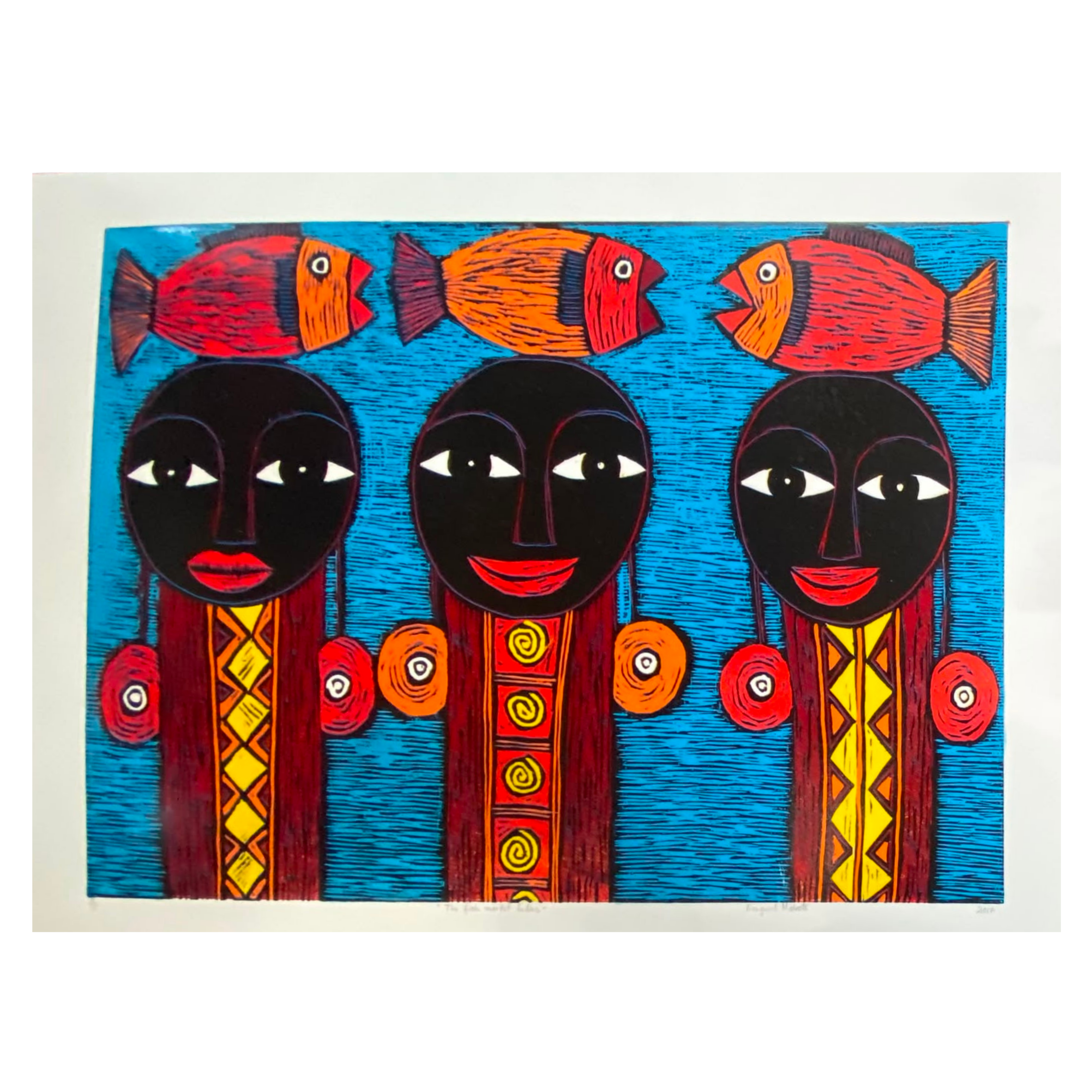 Mabote Art Woodprint Painting - The Fish Market Ladies