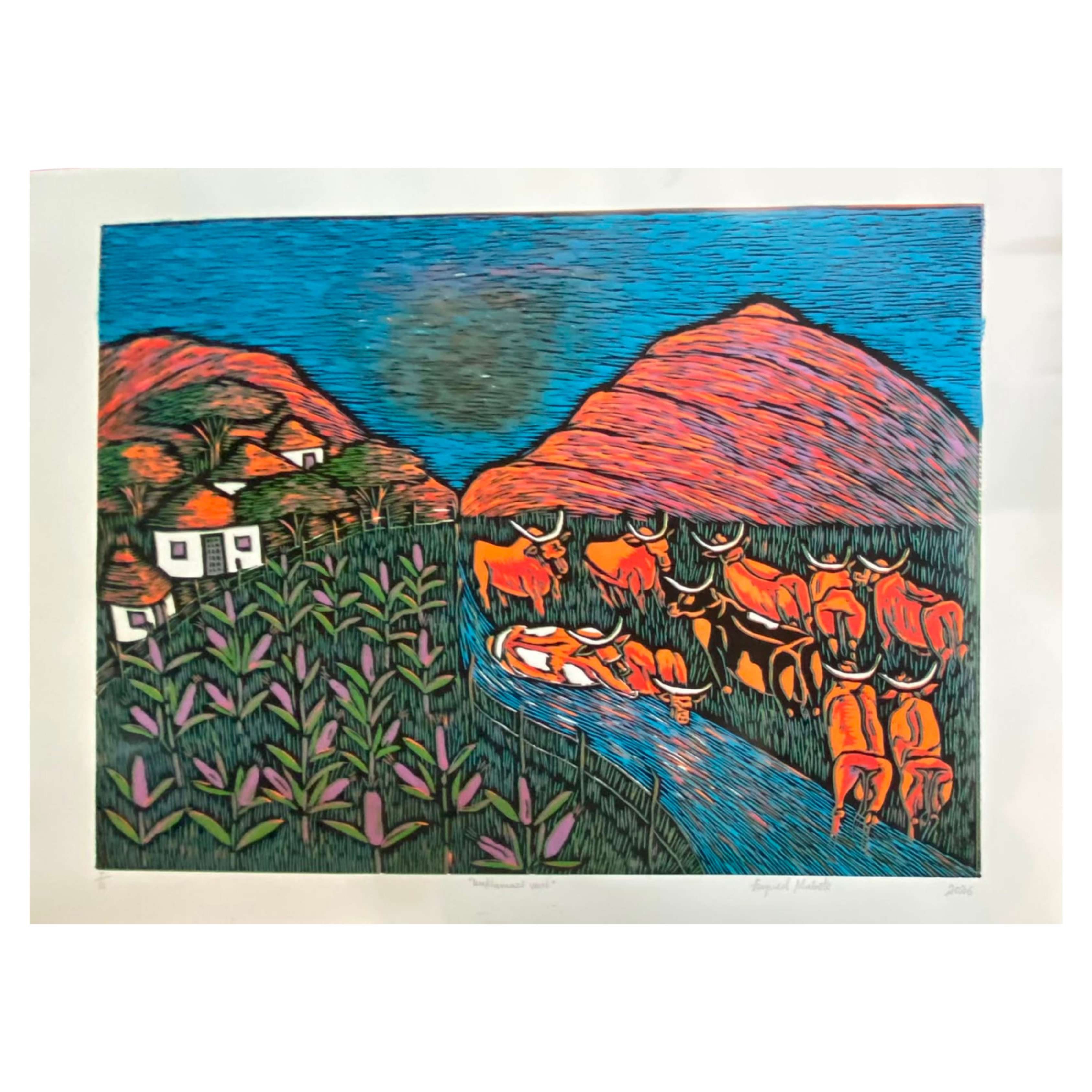 Mabote Art Woodprint Painting - Umkhomazi View