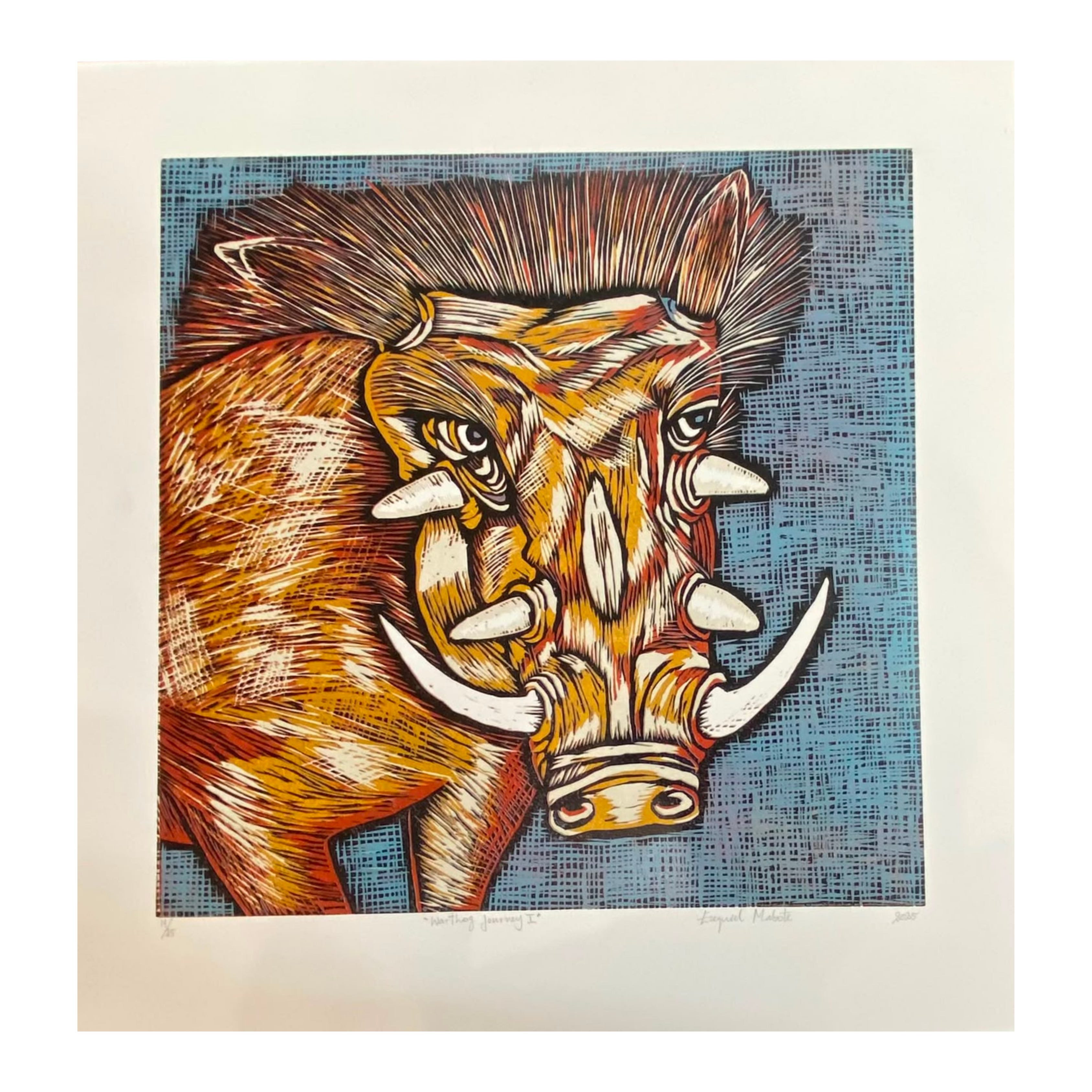 Mabote Art Woodprint Painting - Warthog Journey