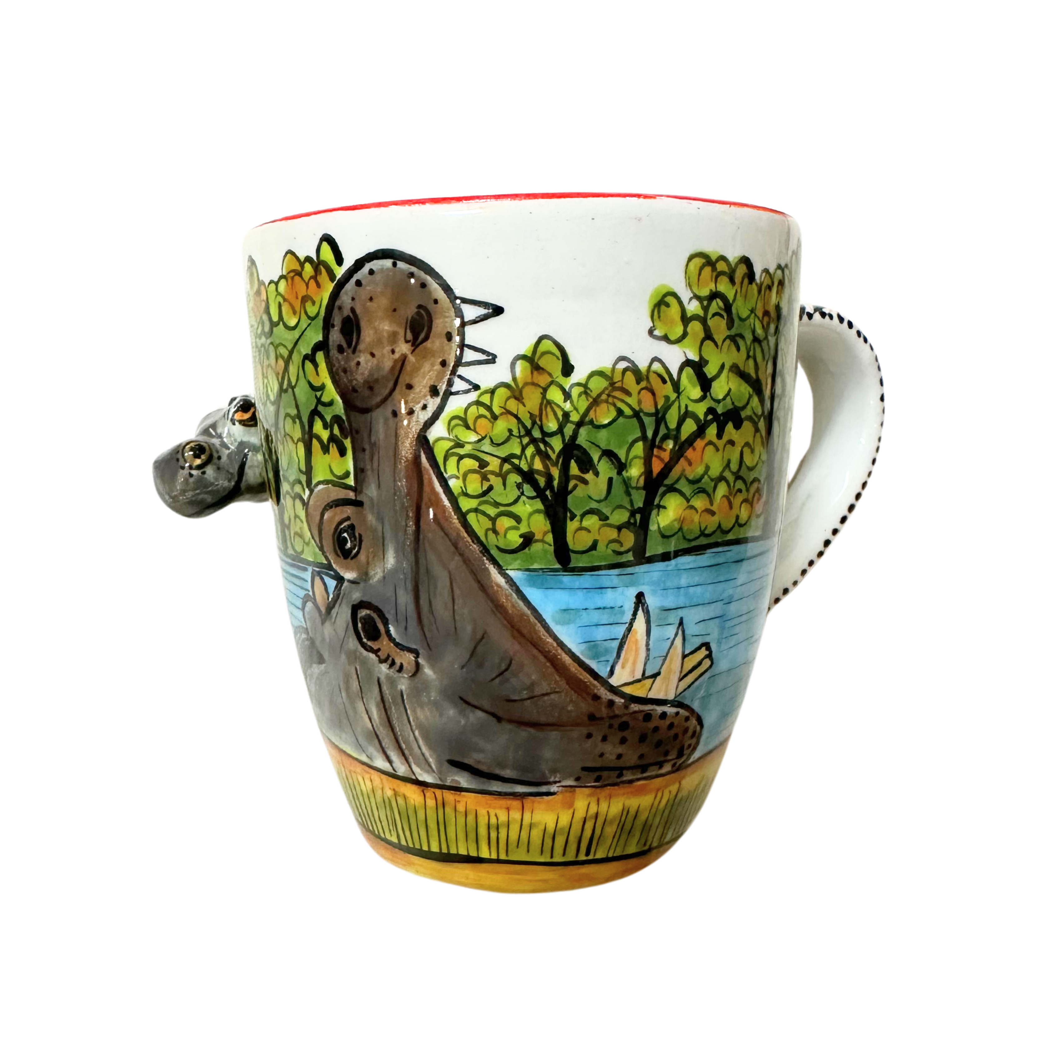 3D Hand Painted Ceramic Hippo Mug