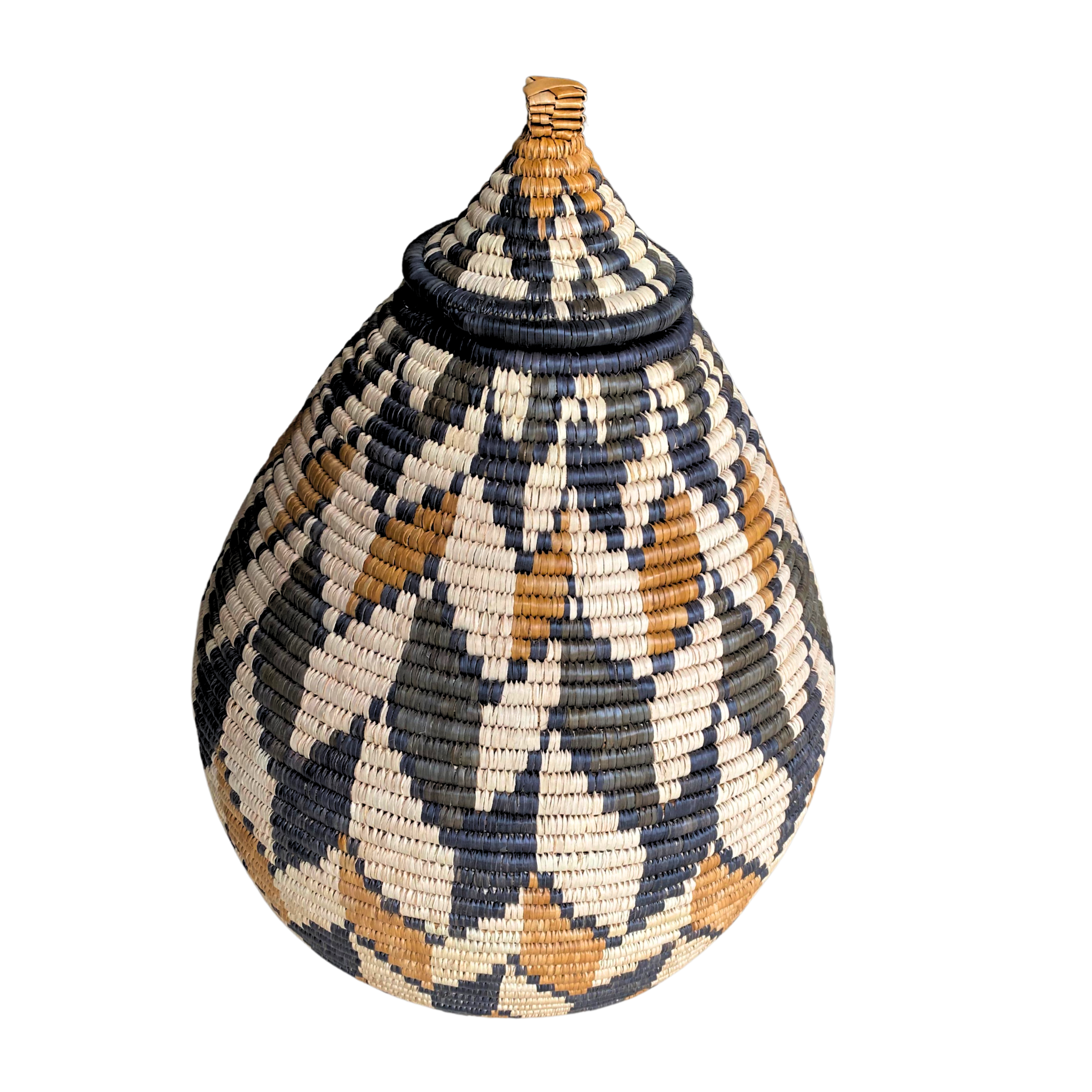 Hand Woven Zig-Zag Diamonds Basket - Fikile (Cream, Light Brown & Grey)