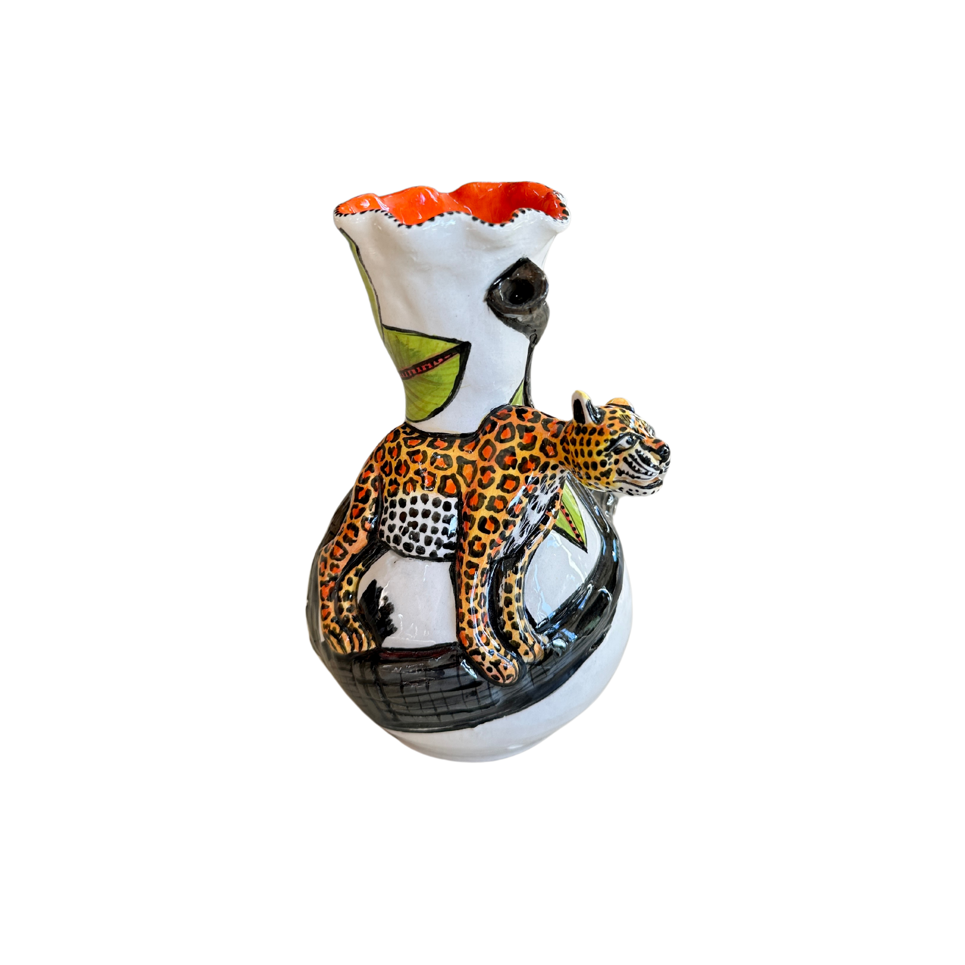 Large 3D Ceramic Leopard Rose Vase