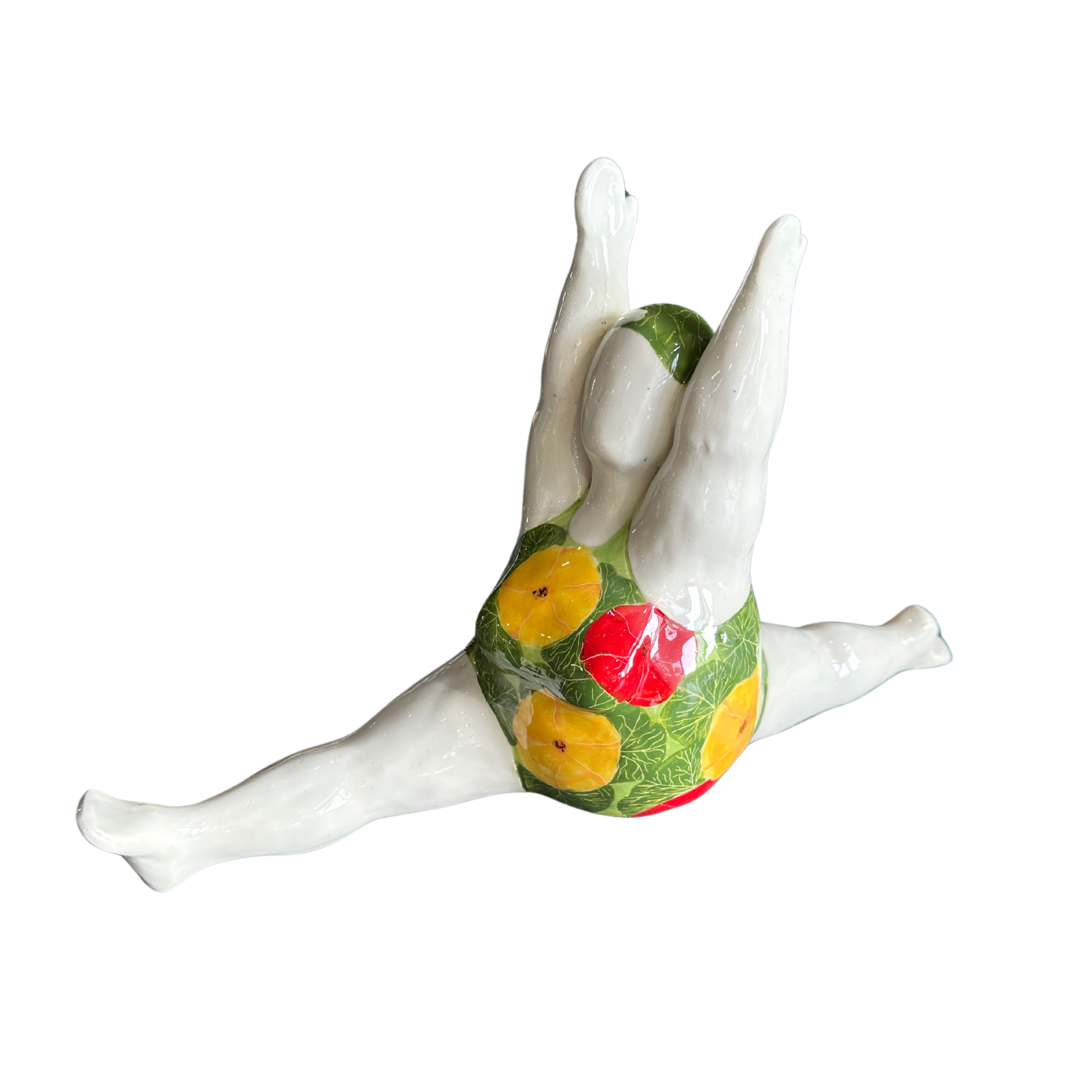 Large Fat Lady Doing The Splits With Floral Green Full Costume & Swimming Cap