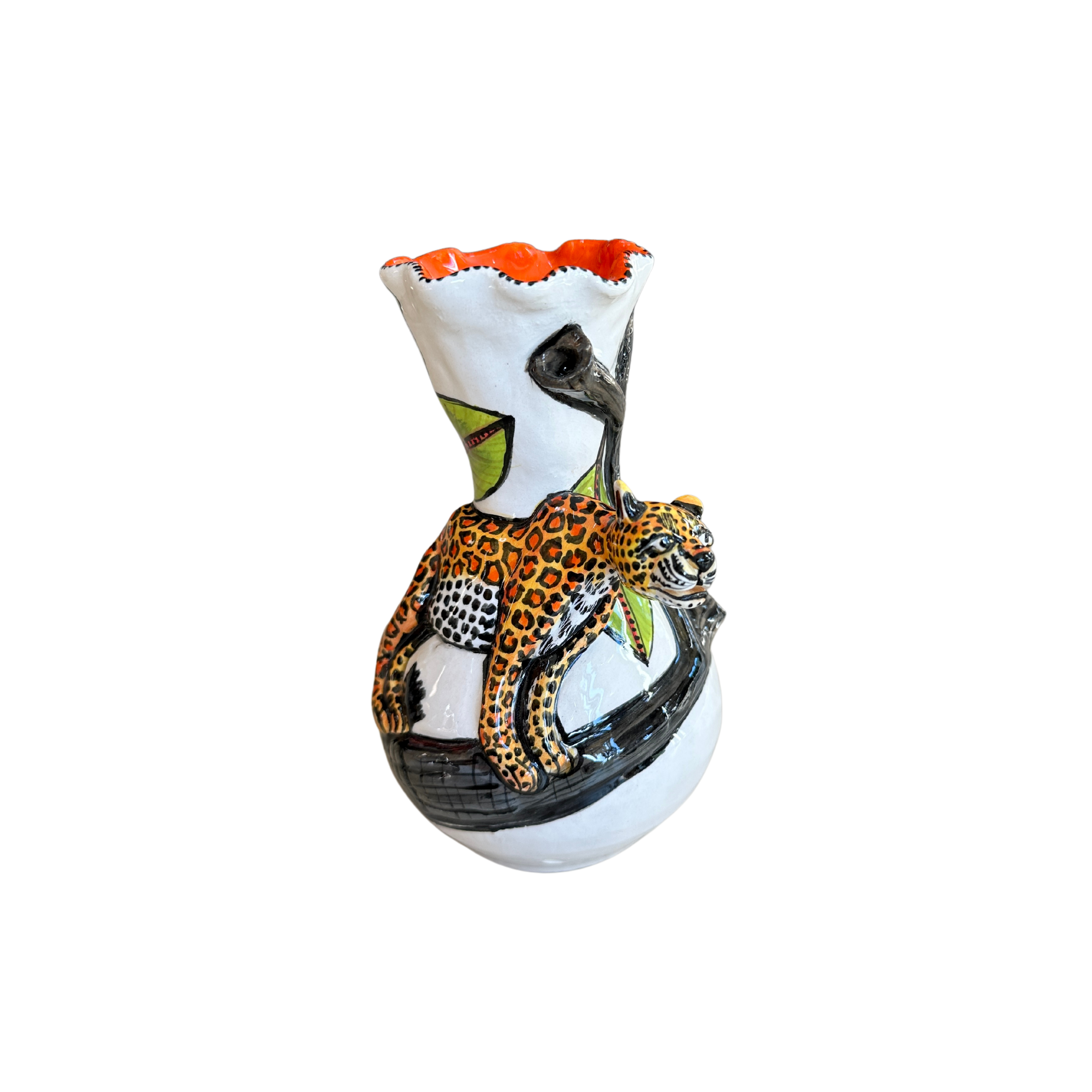 Large 3D Ceramic Leopard Rose Vase