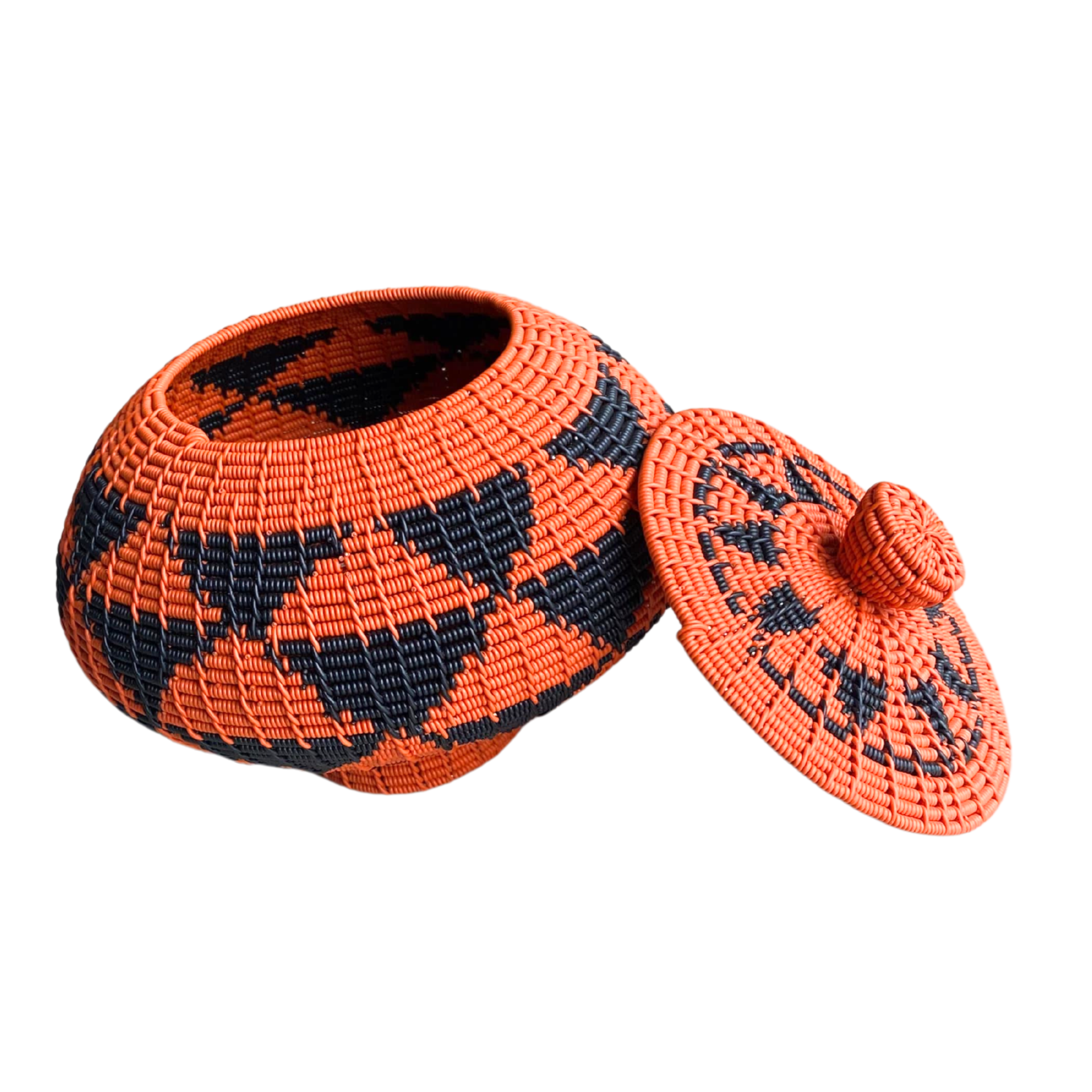 Orange Zulu Telephone Baskets With Lid (16cm)