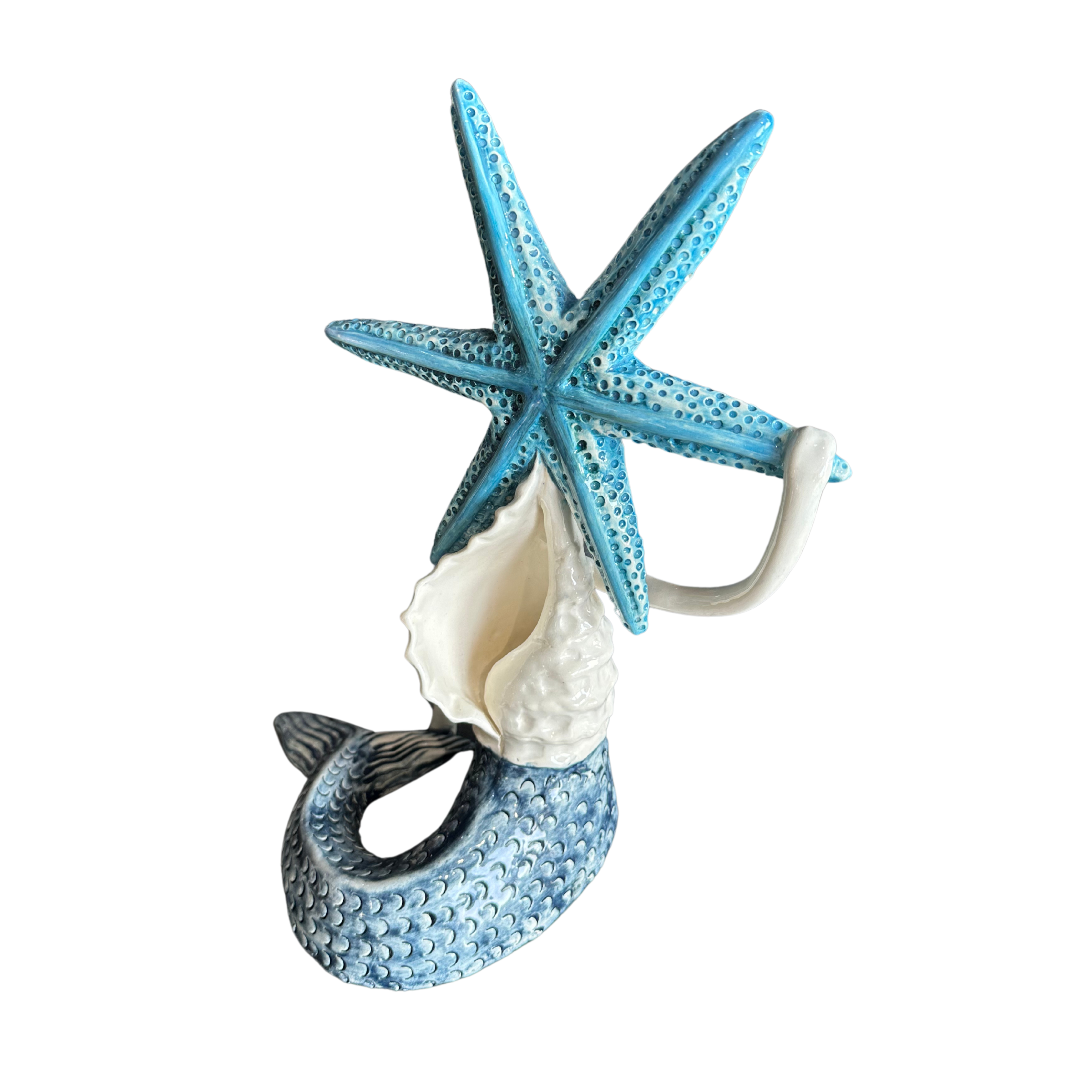 Large Ceramic Mermaid With Light Blue Starfish Head